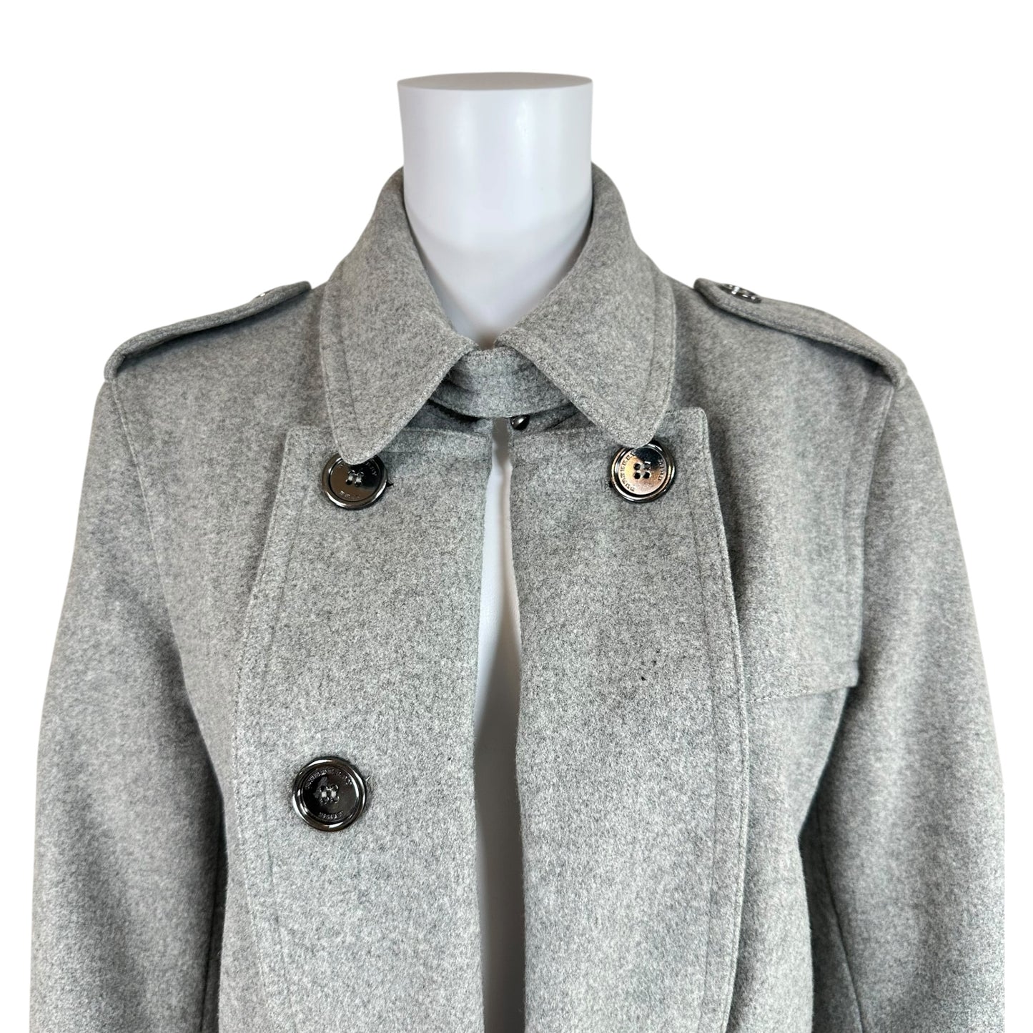 Burberry Gray Wool Trench Coat Double-Breasted Belted