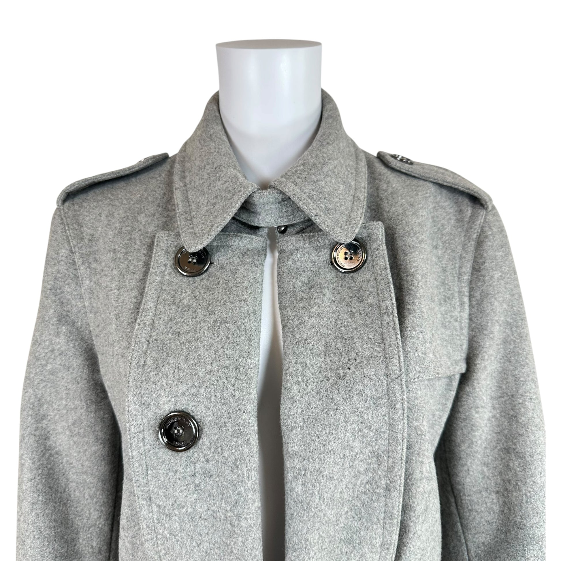Burberry Gray Wool Trench Coat Double-Breasted Belted
