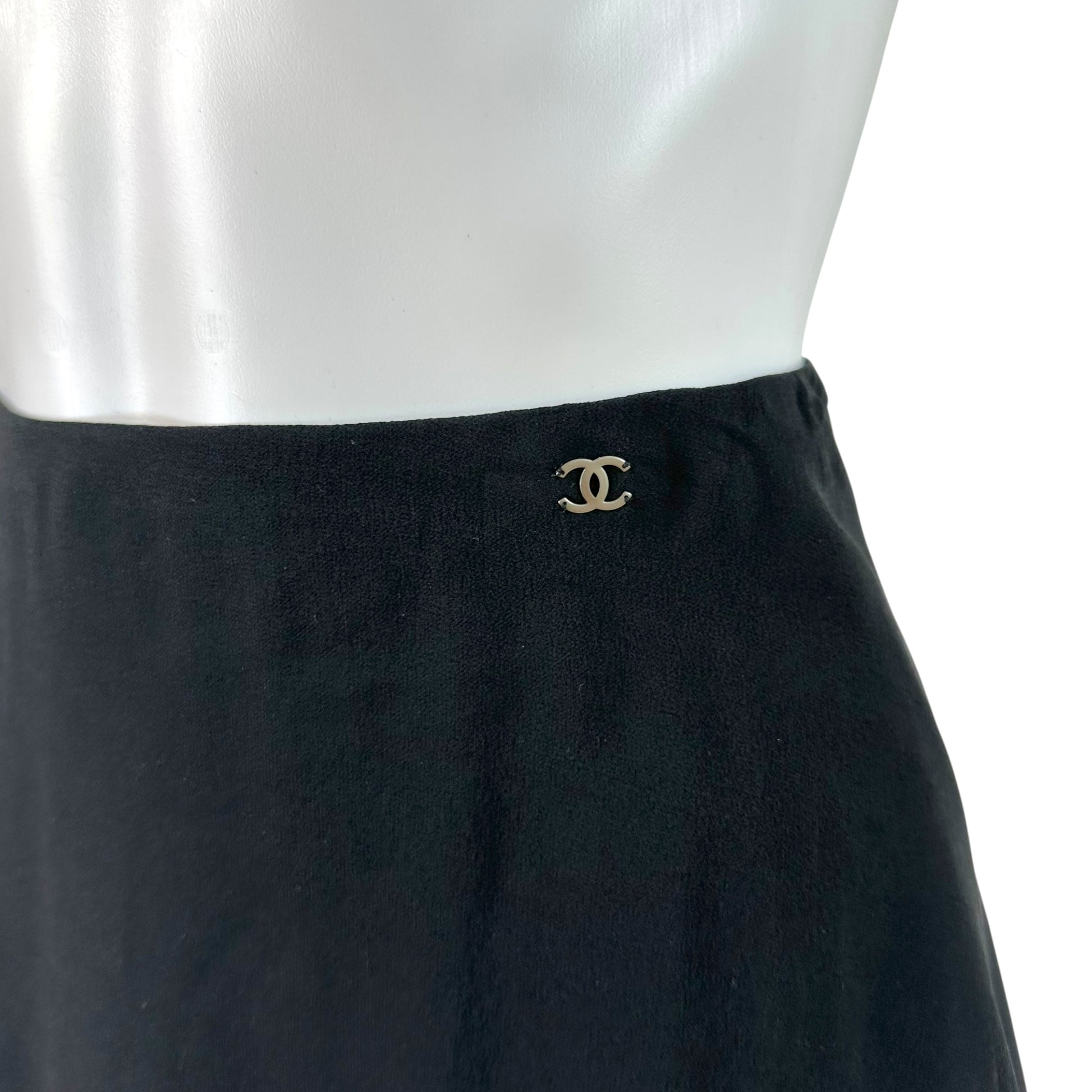 Chanel Black Tiered Silk Midi Skirt Early 2000s