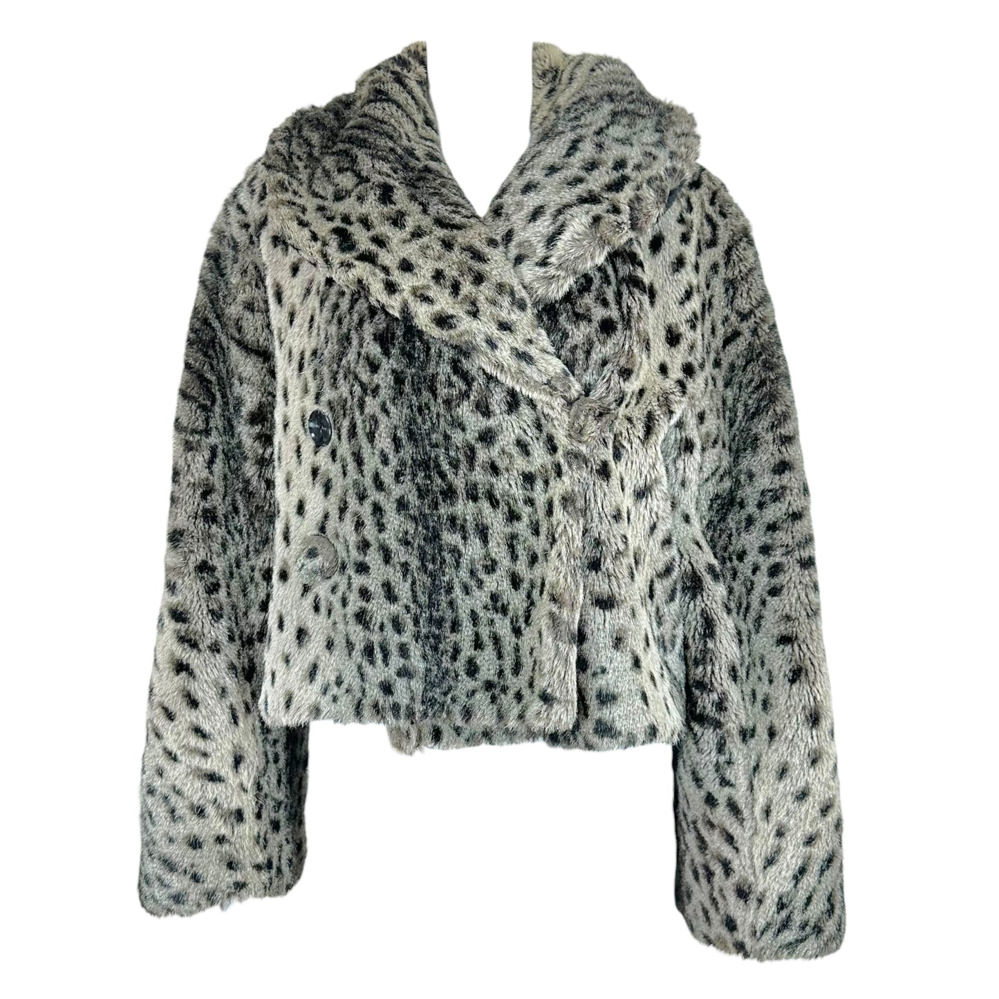 Sonia Rykiel Gray Leopard Print Faux Fur Coat