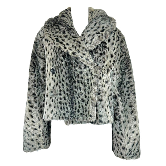 Sonia Rykiel Gray Leopard Print Faux Fur Flare Sleeve Coat - Outfit Repeater