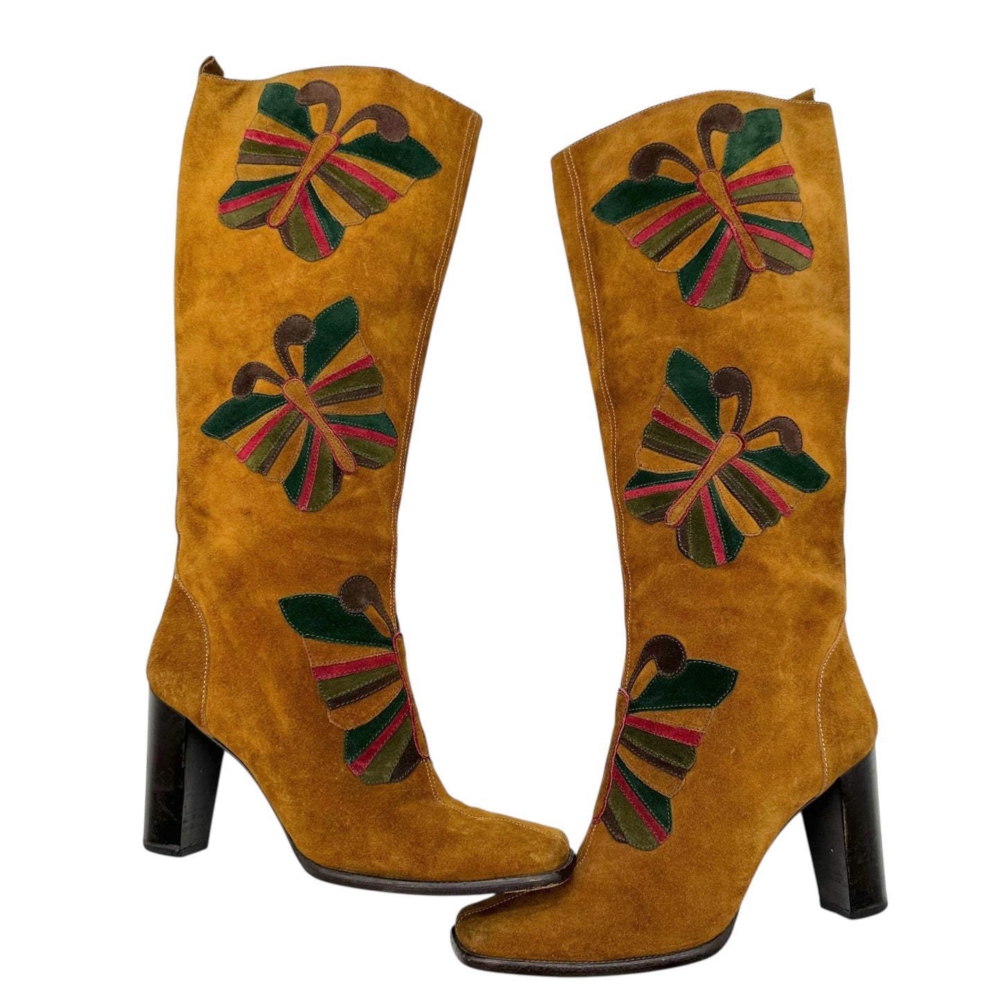 Dolce & Gabbana Patchwork Suede Butterfly Heeled Boots