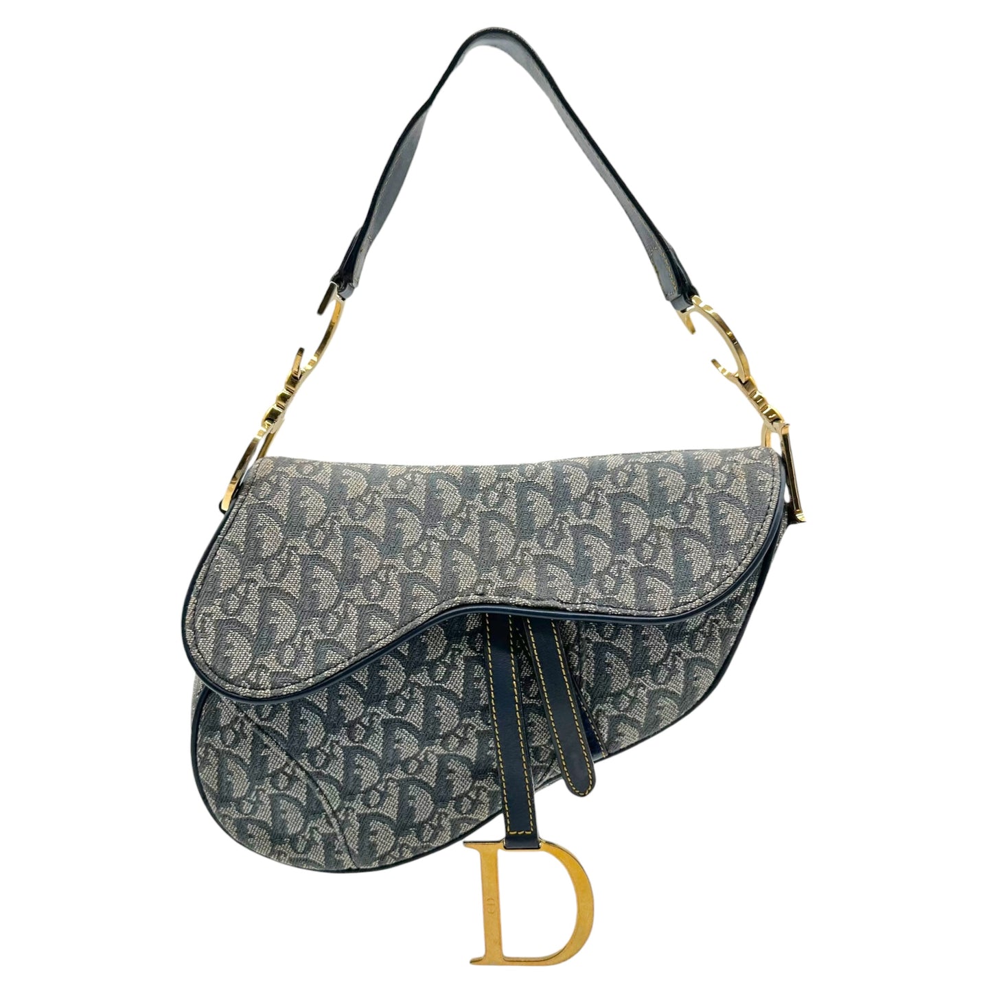 Christian Dior Navy Blue Trotter Monogram Saddle Bag