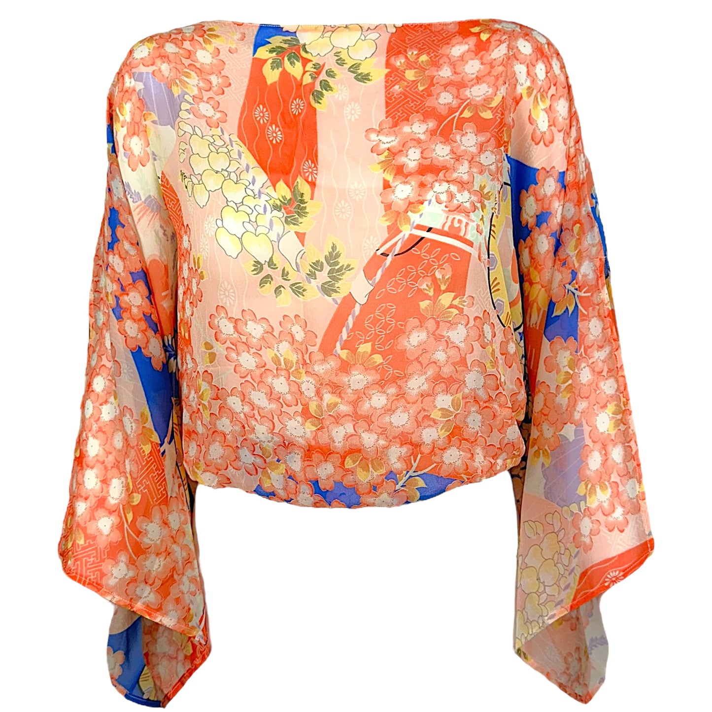 Blumarine Orange & Yellow Floral Print Sheer Cropped Blouse - Outfit Repeater