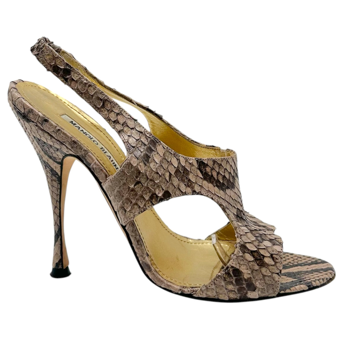 Manolo Blahnik Brown Python Slingback Sandal Heels
