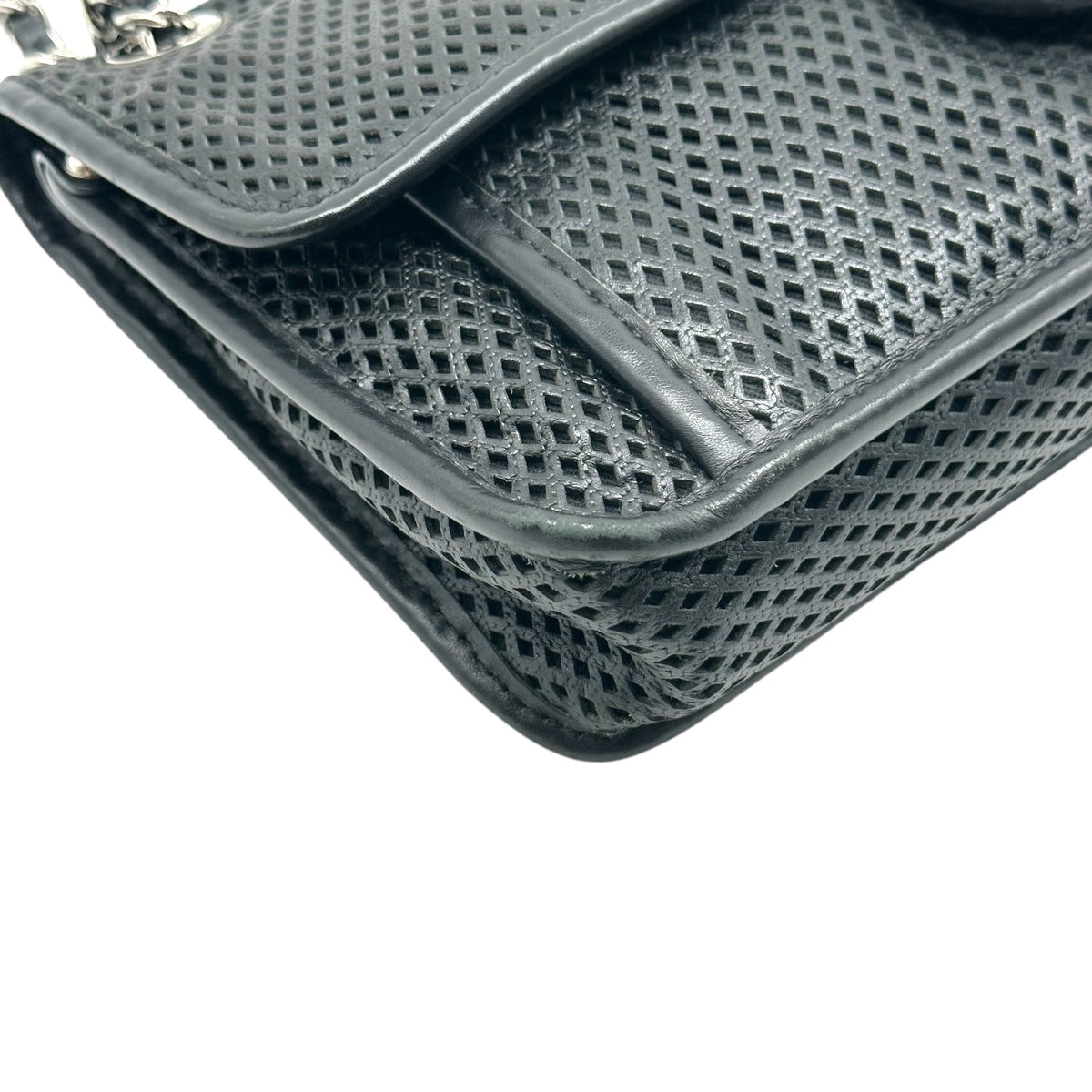 Chanel Black Perforated Leather Medium Flap Shoulder Bag