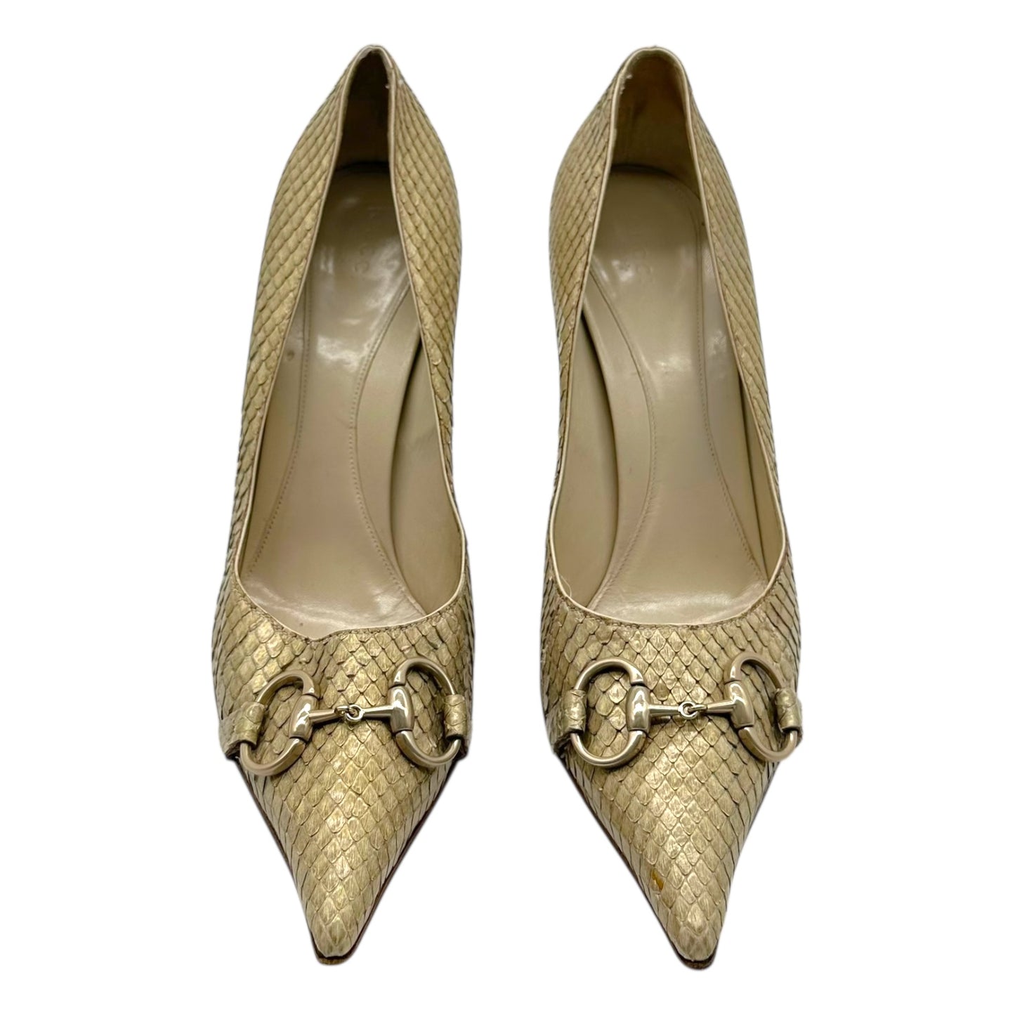 Gucci Ivory Python Horsebit Pointed Toe Heels
