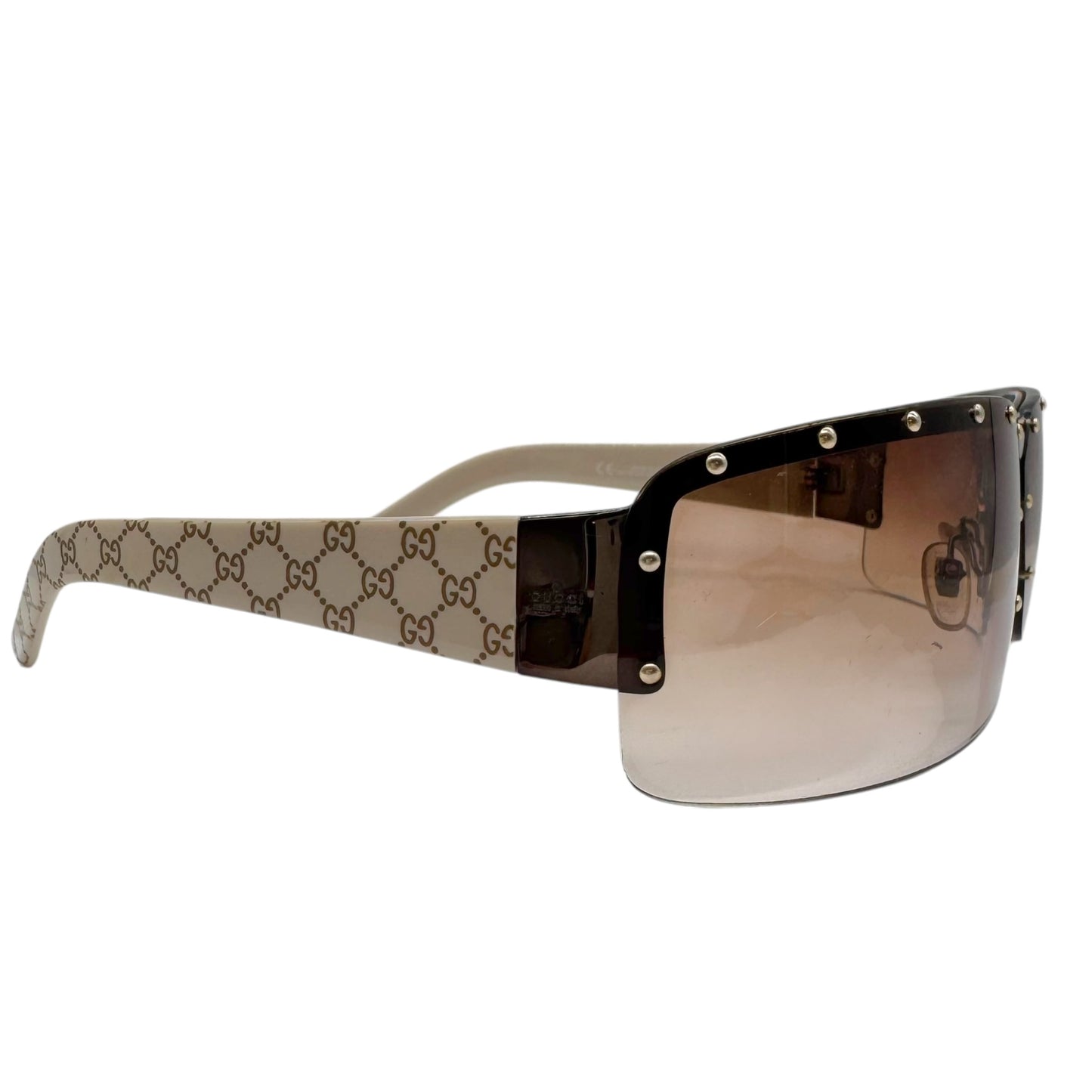 Gucci GG1823/S Studded Lens Monogram Arm Rimless Wrap Sunglasses