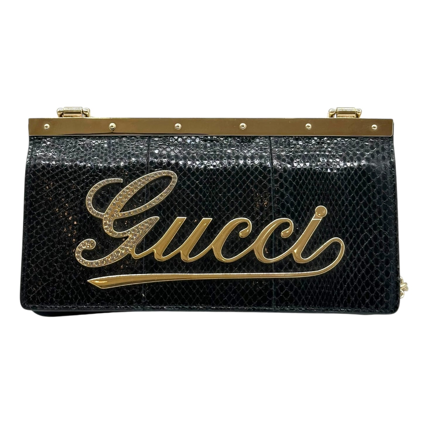 Gucci Black Python & Crystal Logo Mini Bag