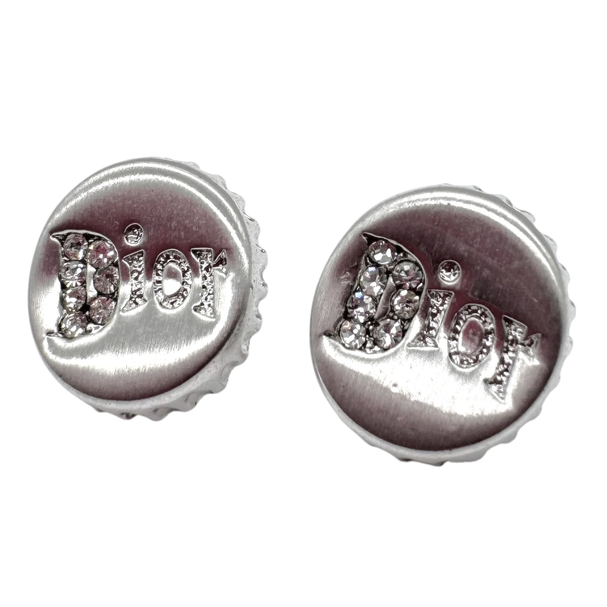 Christian Dior Rhinestone Logo Bottle Cap Stud Earrings
