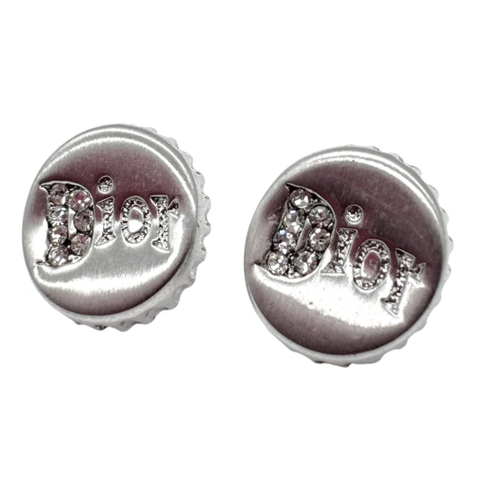Christian Dior Rhinestone Logo Bottle Cap Stud Earrings