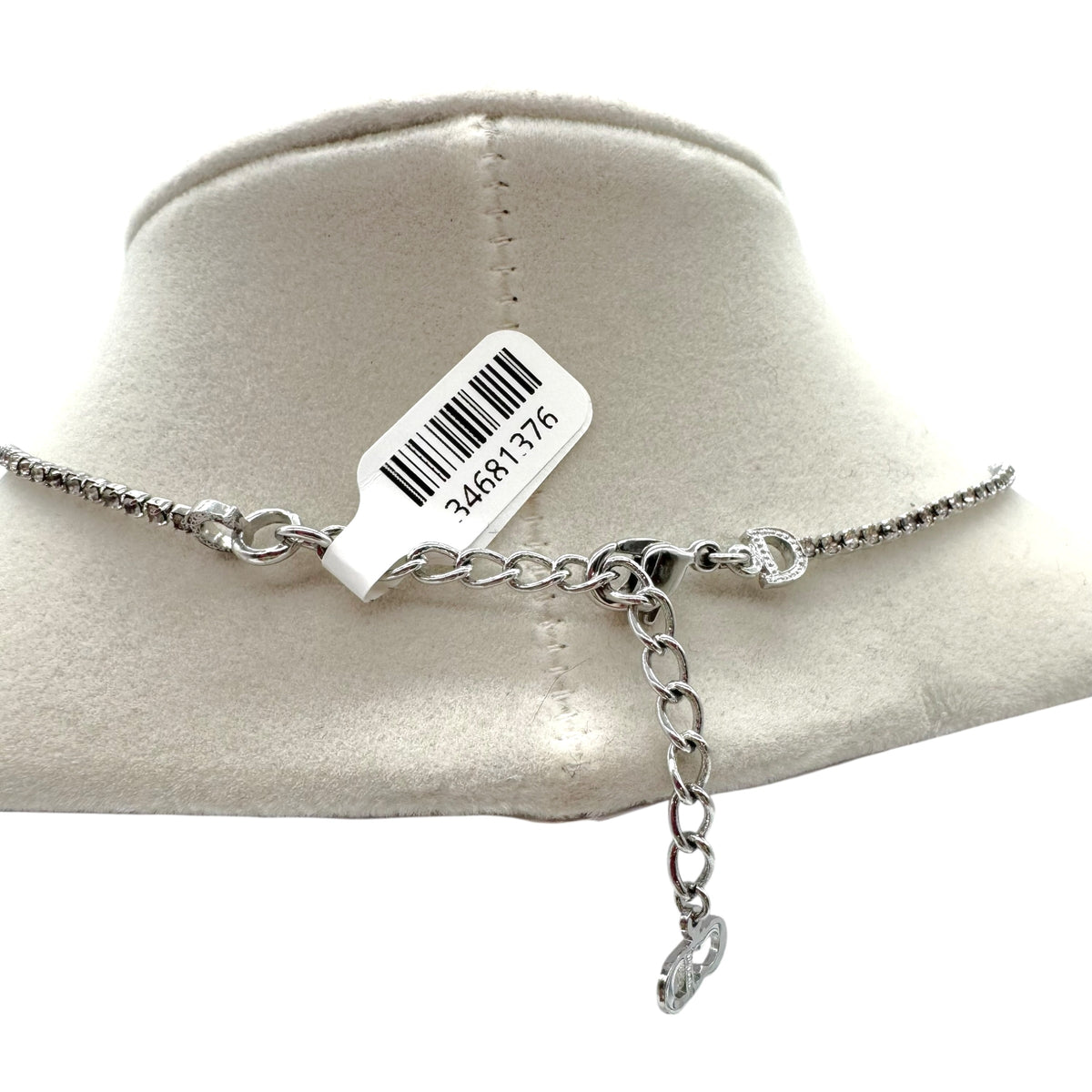 Christian Dior Silver Rhinestone Tennis Chain Logo Tag Necklace