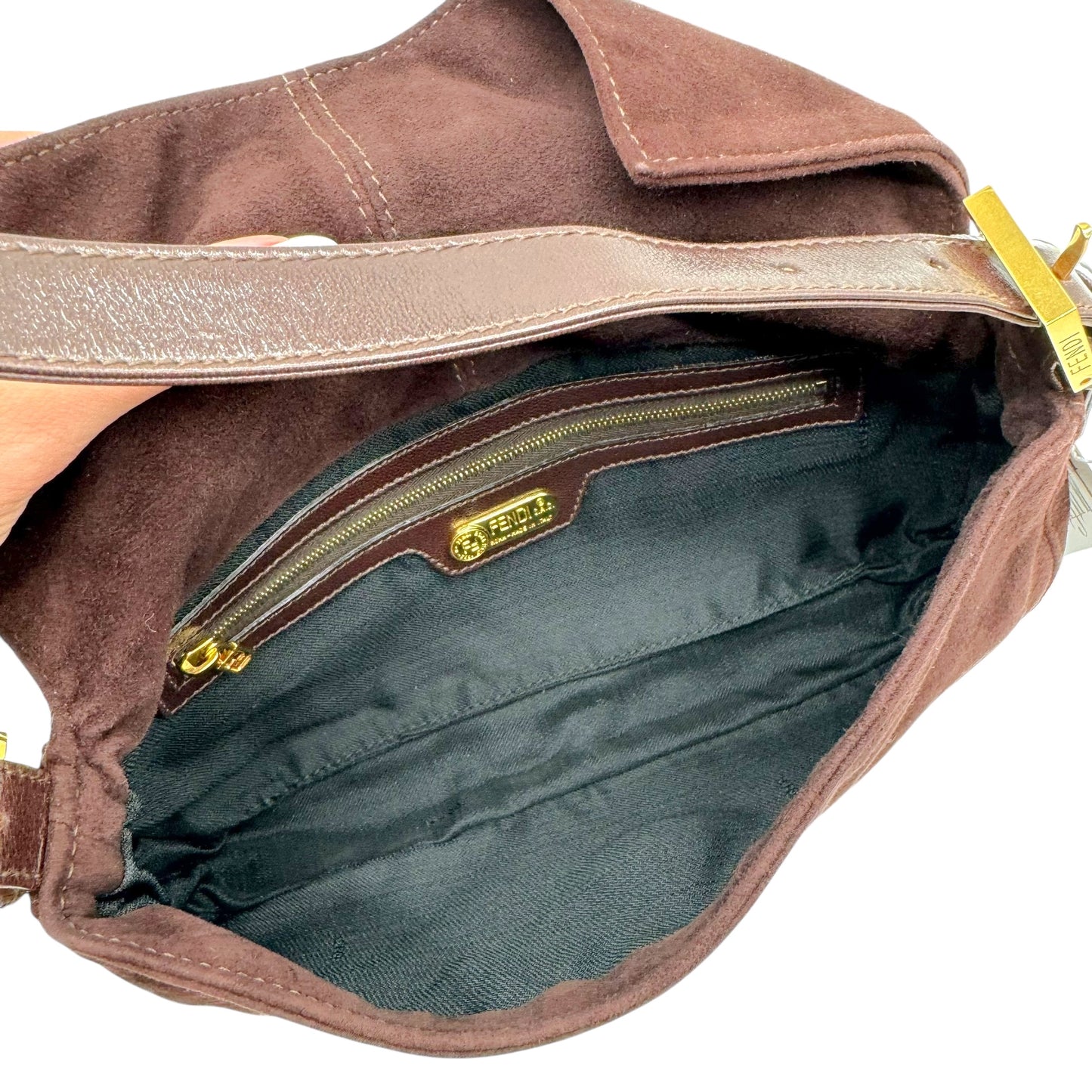 Fendi Brown Suede & Leather Baguette Bag