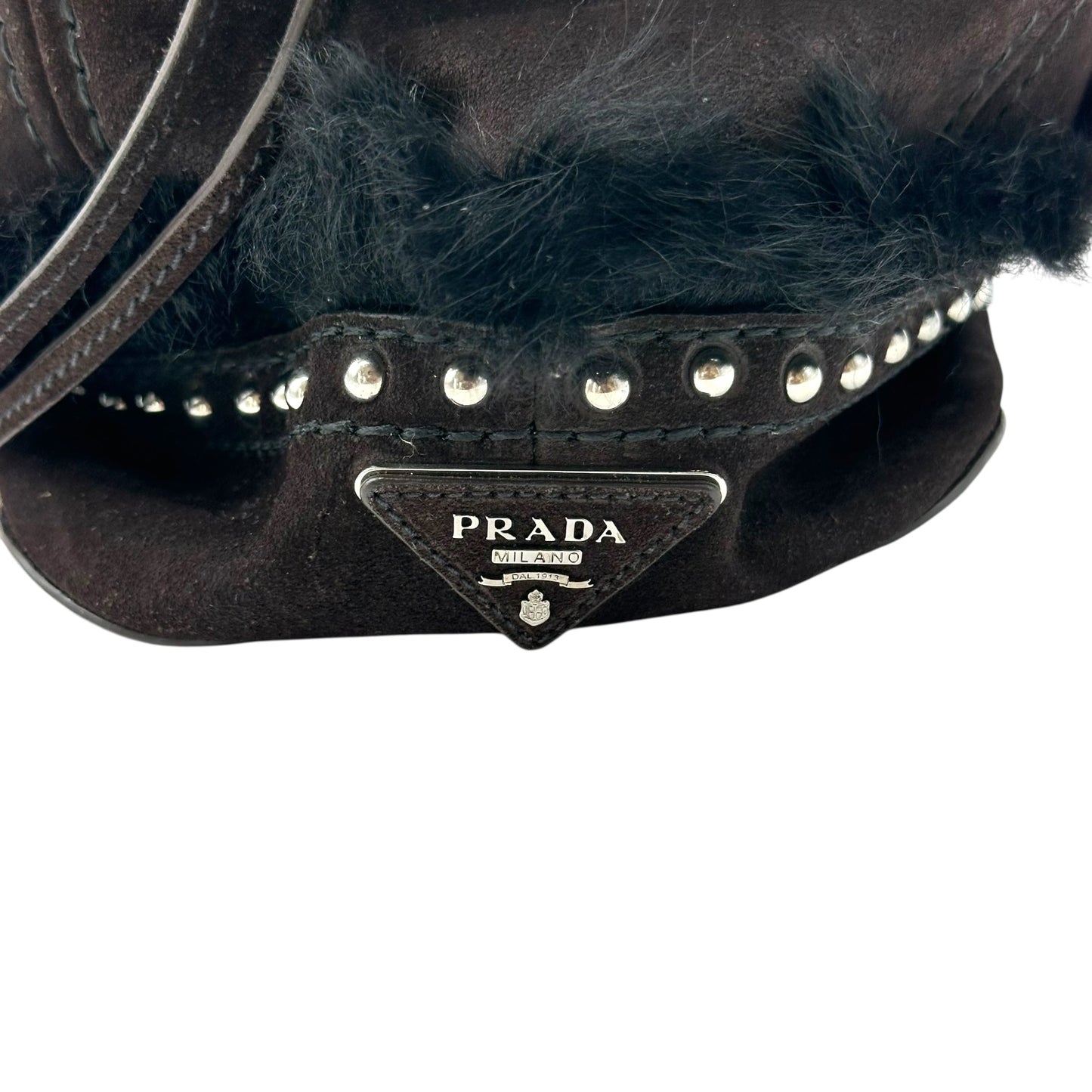 Prada Black Shearling & Fur Studded Hobo Bag