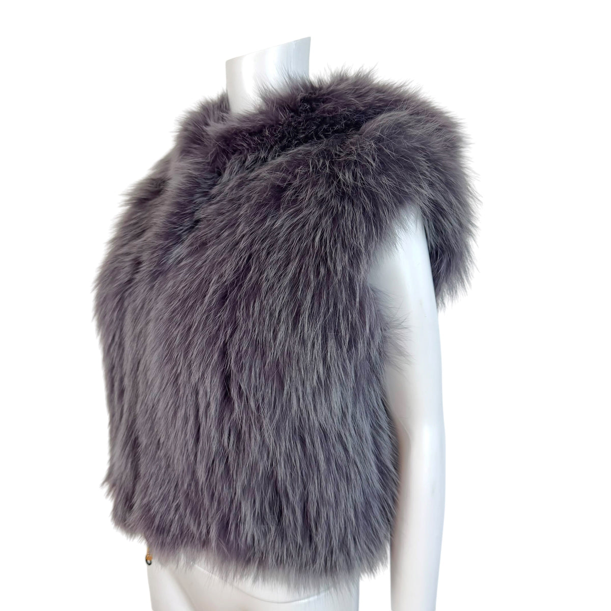 Roberto Cavalli Purple Fox Fur Hooded Sleeveless Vest