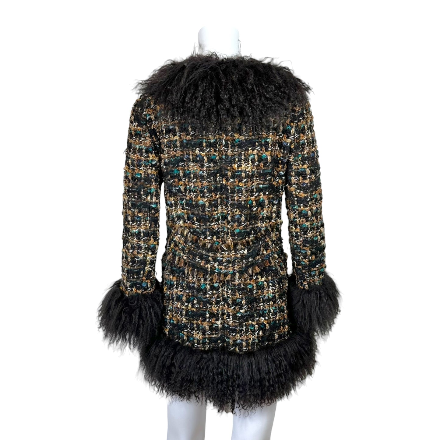 Dolce & Gabbana Brown Multicolor Tweed & Mongolian Lamb Fur Penny Lane Jacket