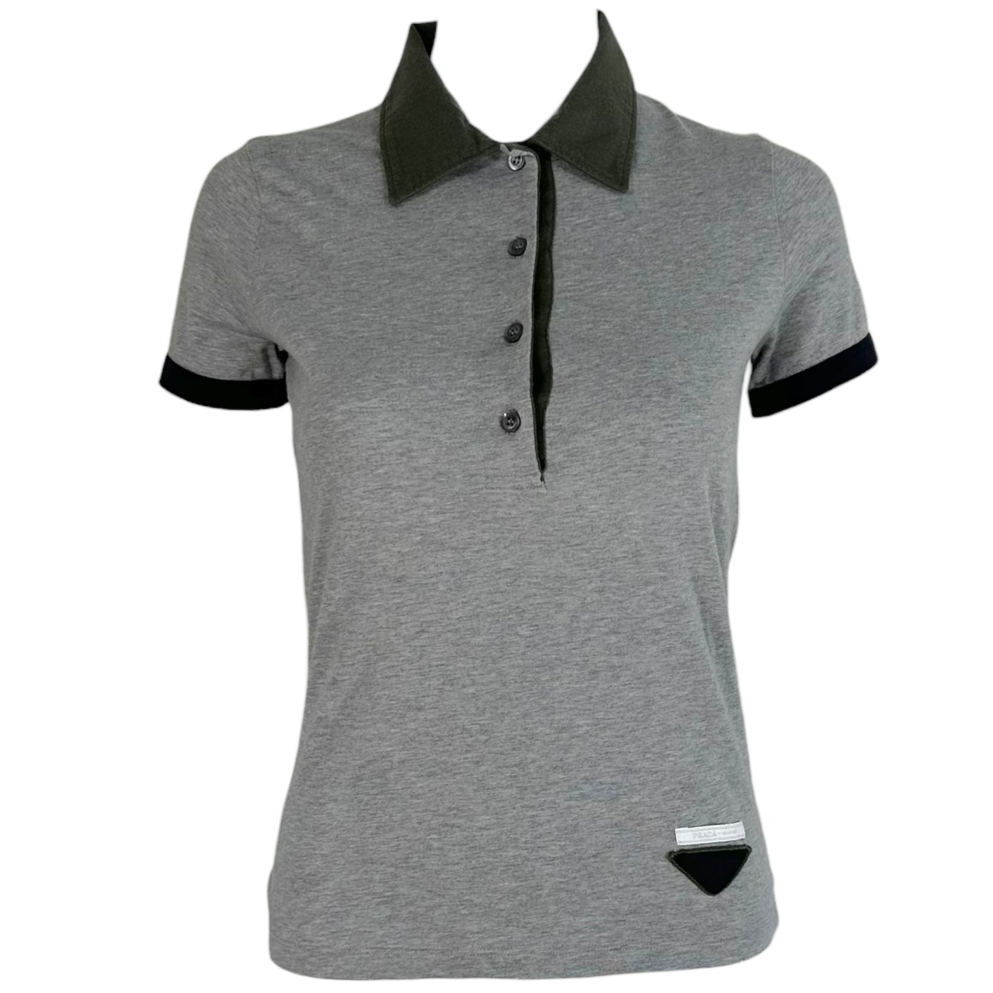 Prada Light Gray & Khaki Green Logo Polo