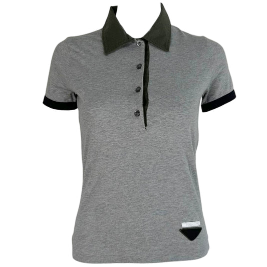 Prada Light Gray & Khaki Green Logo Polo