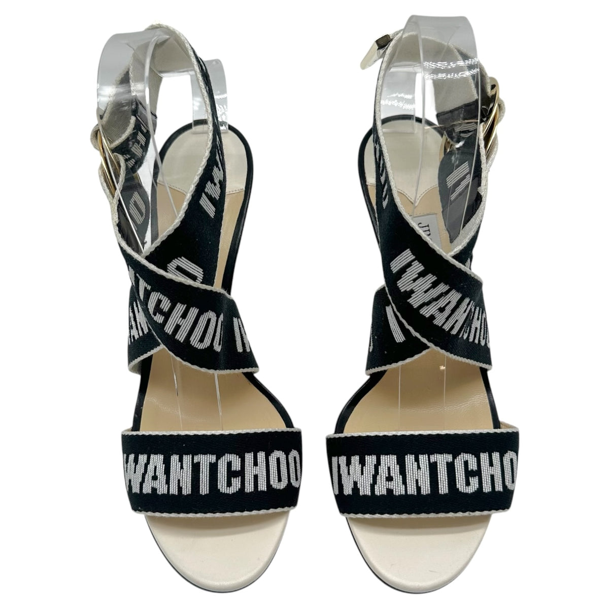 Jimmy Choo Black & White 'I Want Choo' Wrap Sandal Heels