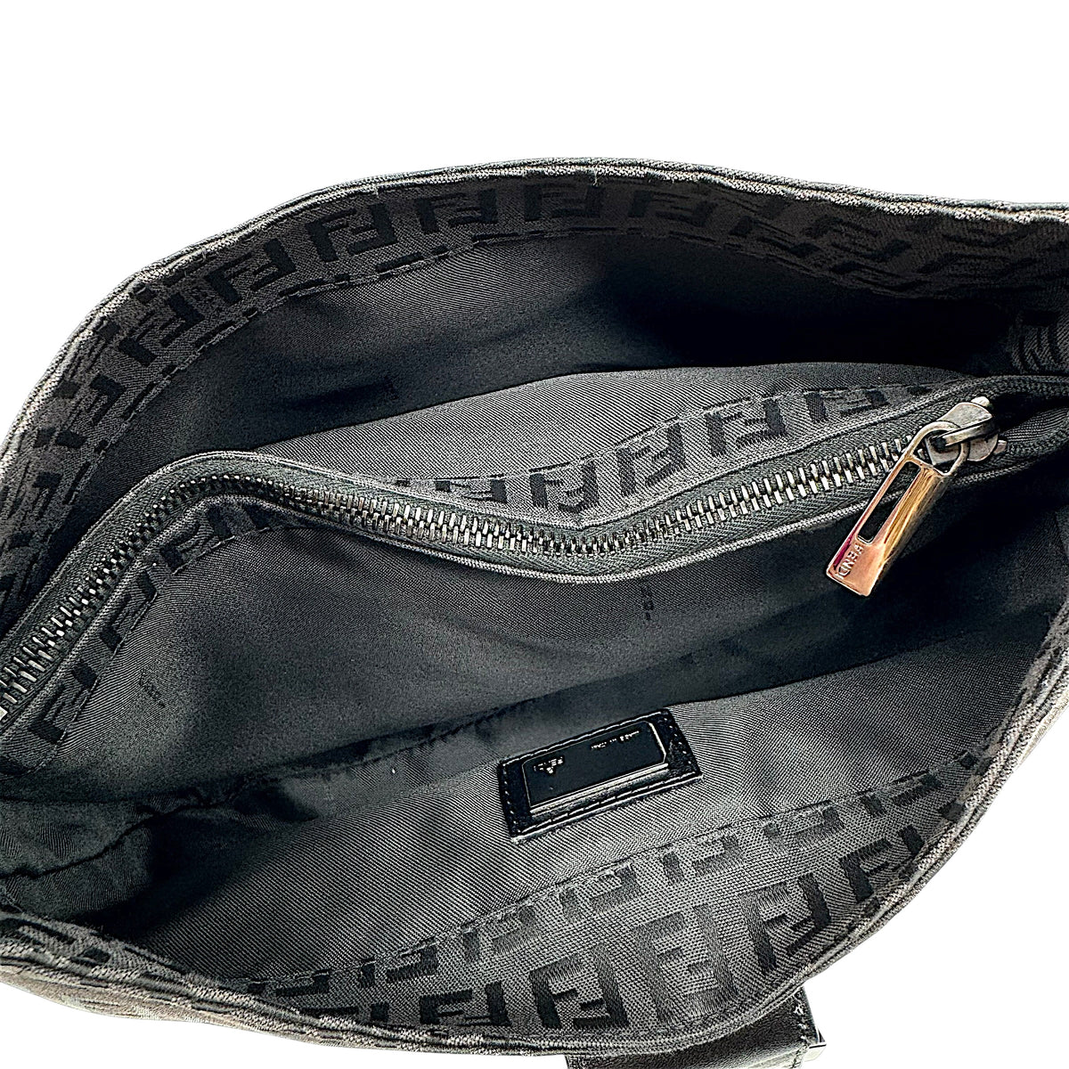 Fendi Black Zucchino Monogram Shoulder Baguette Bag