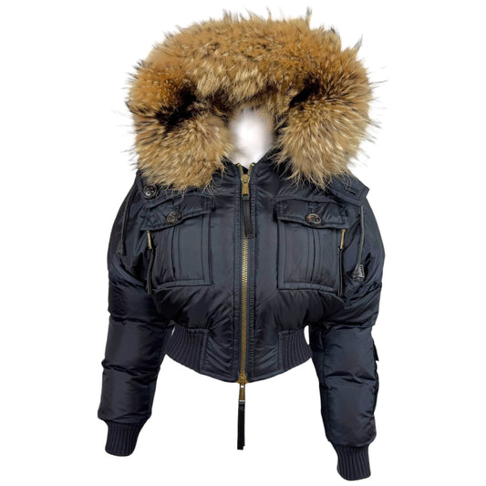 Dsquared2 Navy Blue Cropped Bomber Puffer Coat