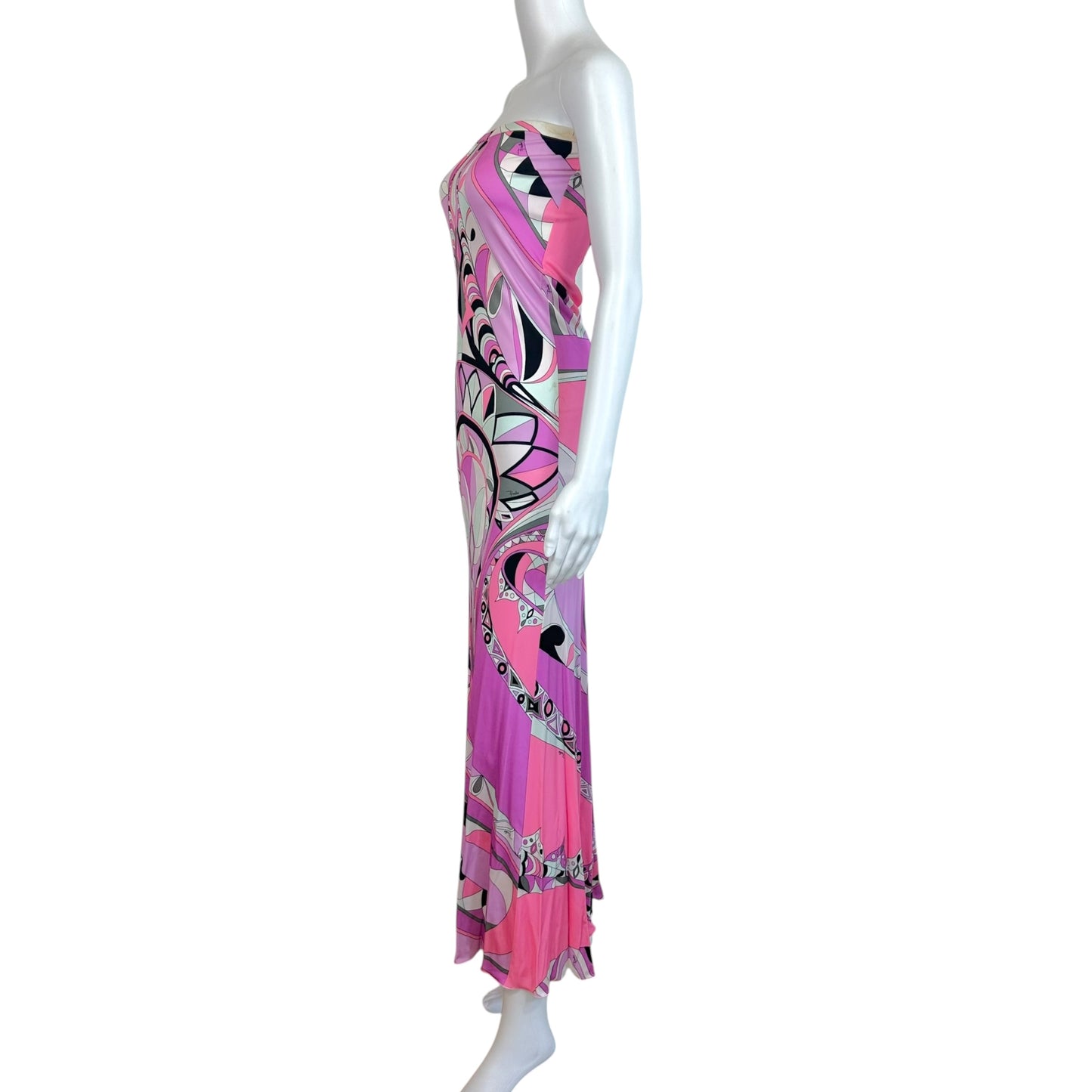 Emilio Pucci Pink & Purple Printed Silk Knit Strapless Maxi Dress