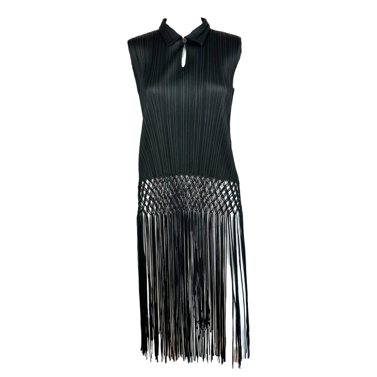 Issey Miyake Pleats Please Black Fringe Trim Tank