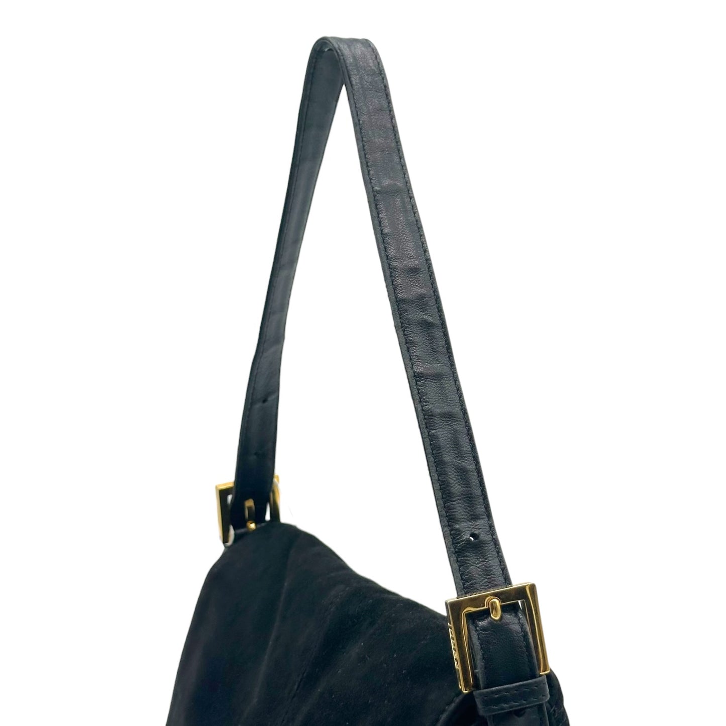 Fendi Black Suede Baguette Bag With Red Glitter Buckle