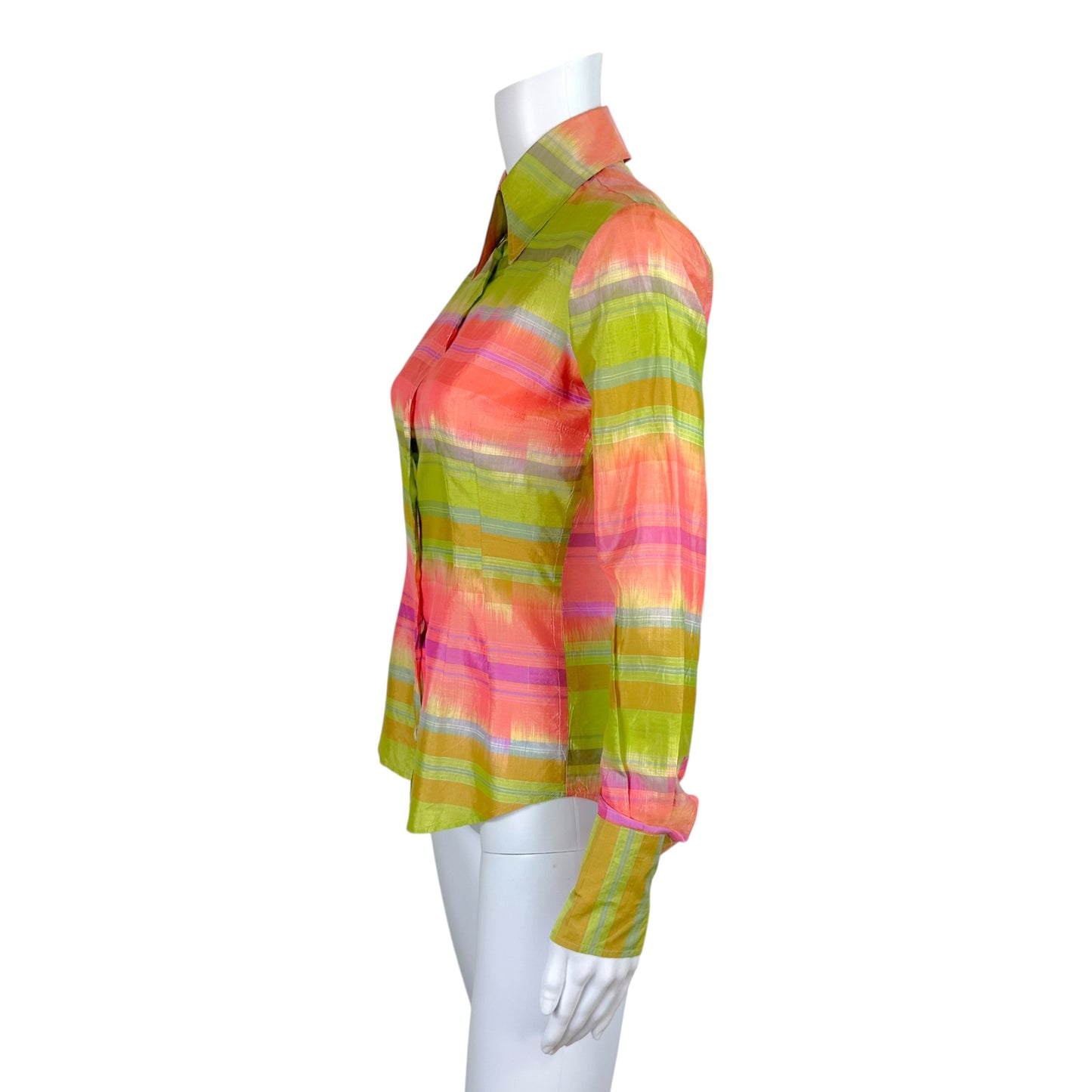 Dolce & Gabbana Silk Blouse Pink Green Plaid Button-Up
