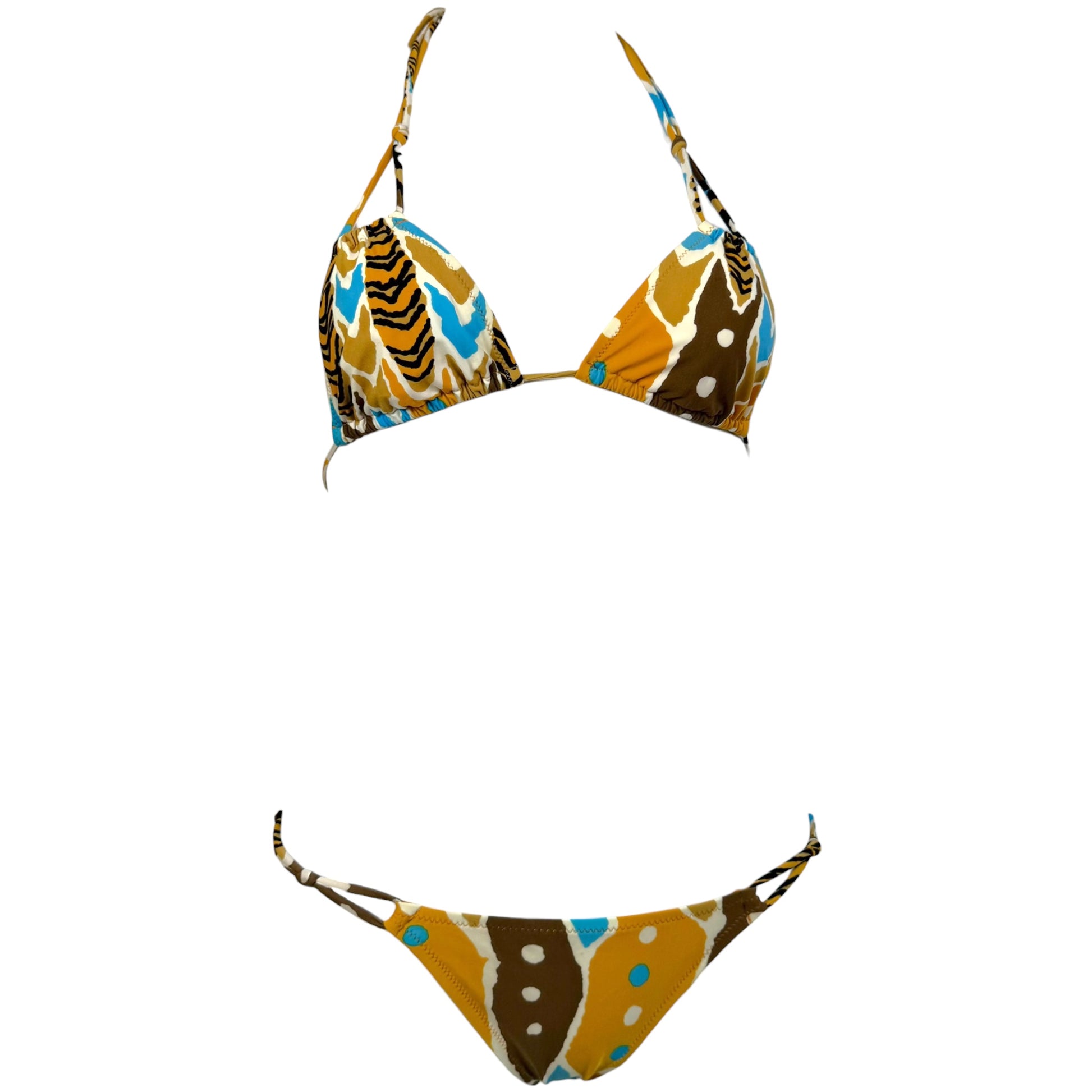 Dolce & Gabbana Bikini Set Turquoise Brown Printed Rhinestone