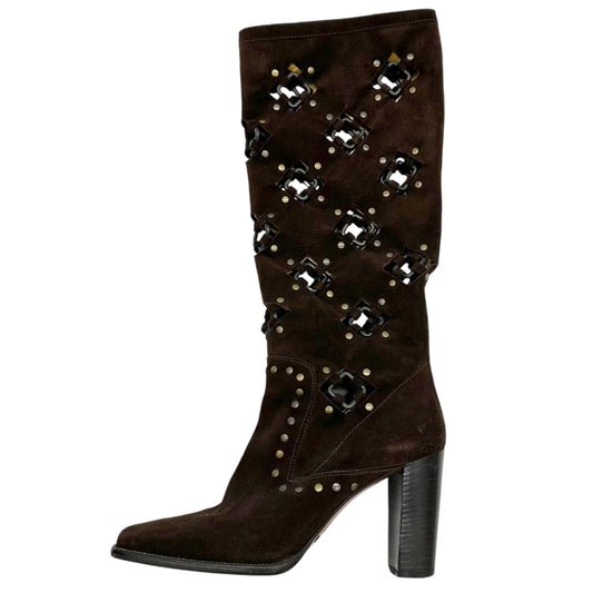Dolce & Gabbana Brown Suede Studded Boots - Outfit Repeater