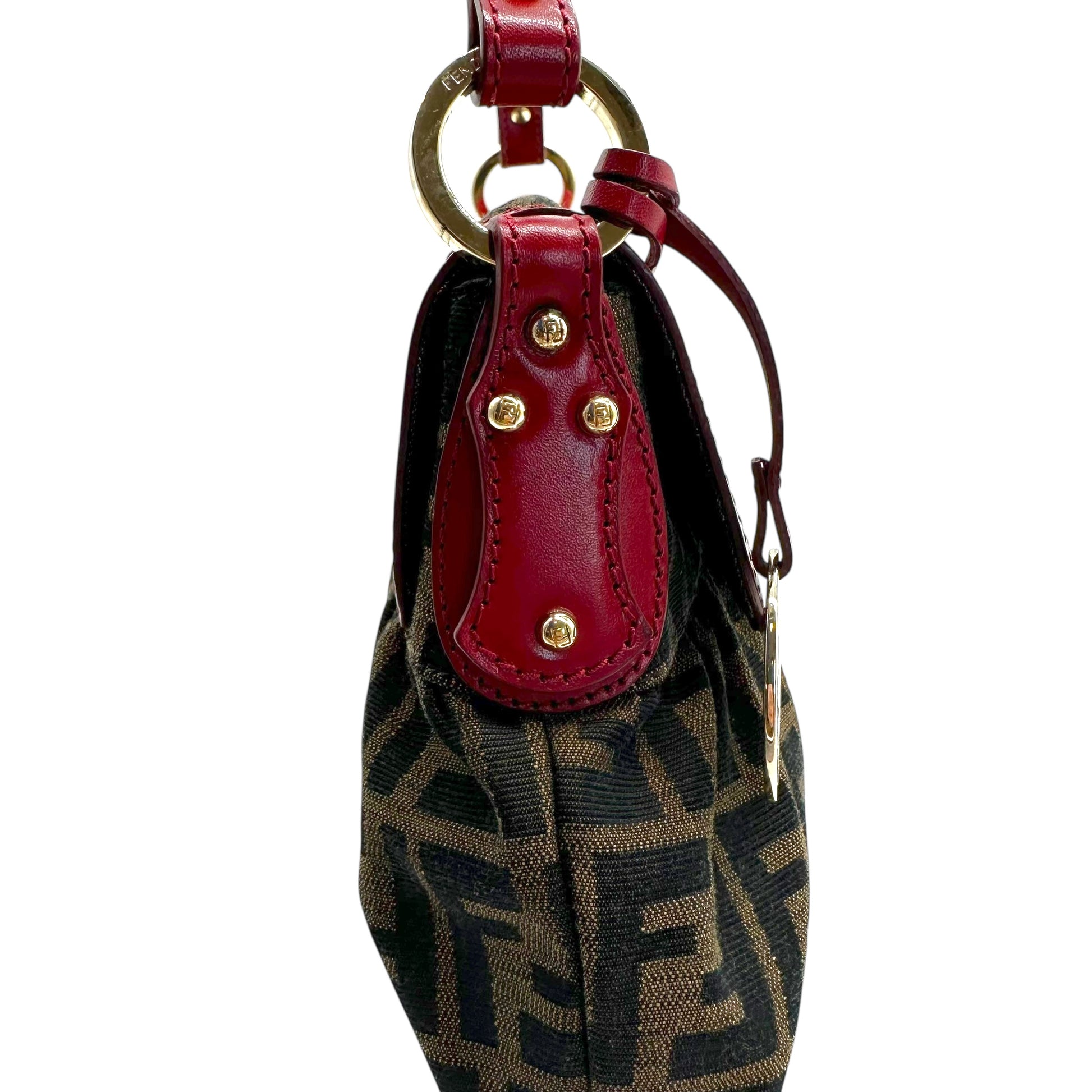 Fendi Red Leather Trim Zucca Monogram Chef Bag - Outfit Repeater