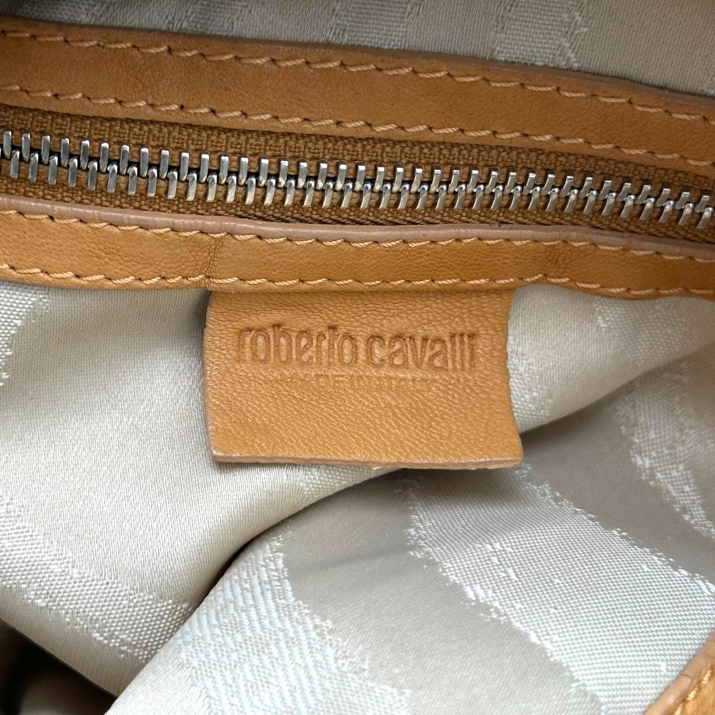 Roberto Cavalli Tan Leather Fringe Trim Hobo Shoulder Bag