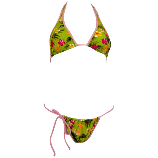 Dolce & Gabbana Pink Green Hawaiian Print Bikini Set