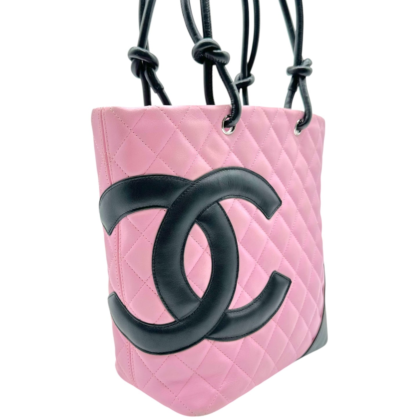 Chanel Small Tote Bag Pink Black Cambon Matelasse
