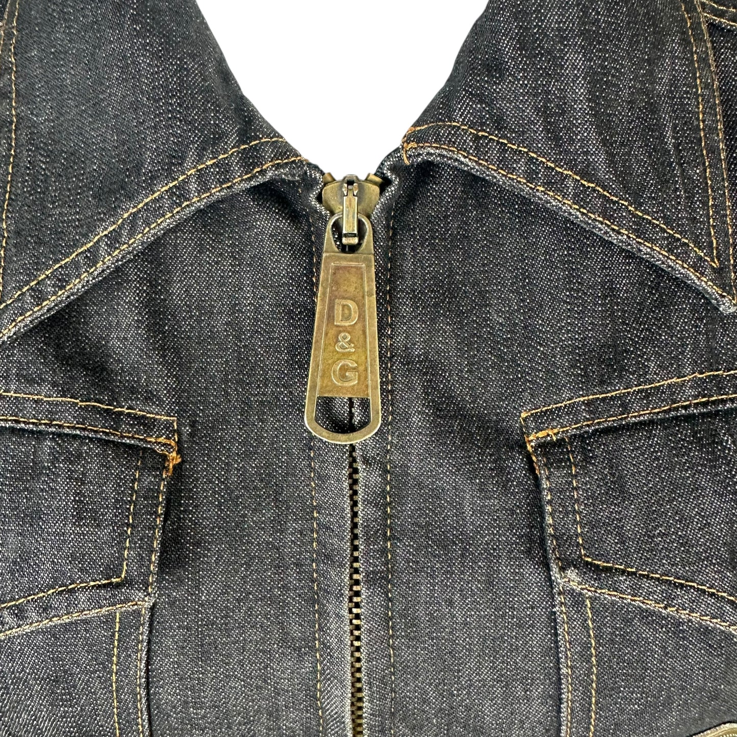 D&G Dolce & Gabbana Plaid Lined Cropped Dark Denim Jacket