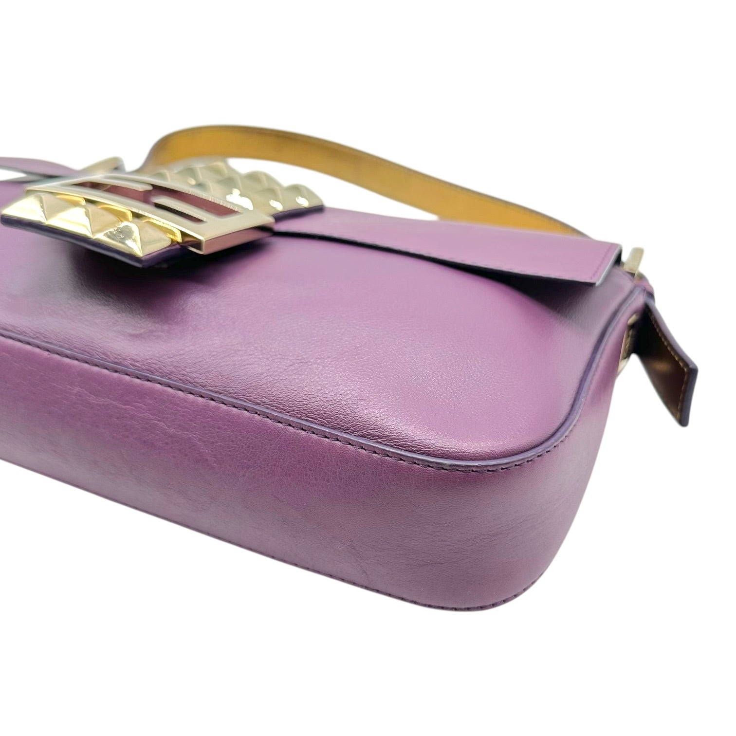 Fendi Purple Leather Baguette Bag with Gold Stud