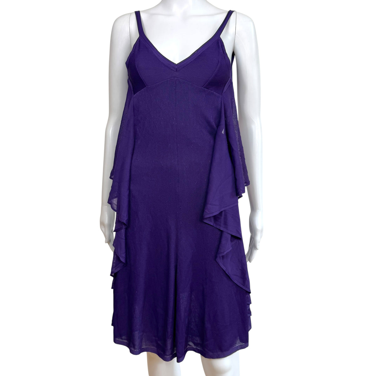 Chanel Spring 2009 Deep Purple Tie-Back Ruffle Knit Midi Dress