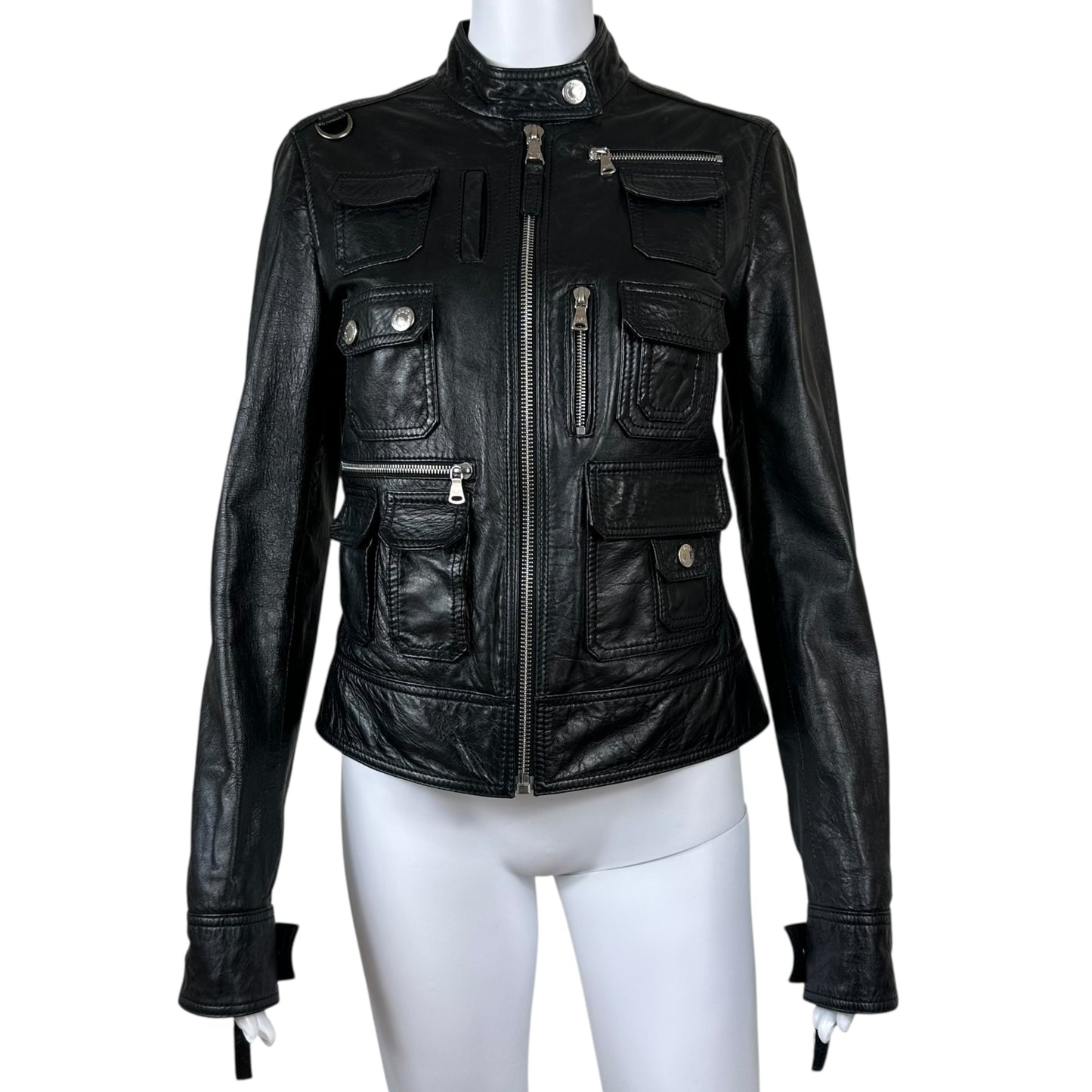 D&G Dolce & Gabbana Black Leather Cargo Pocket Jacket