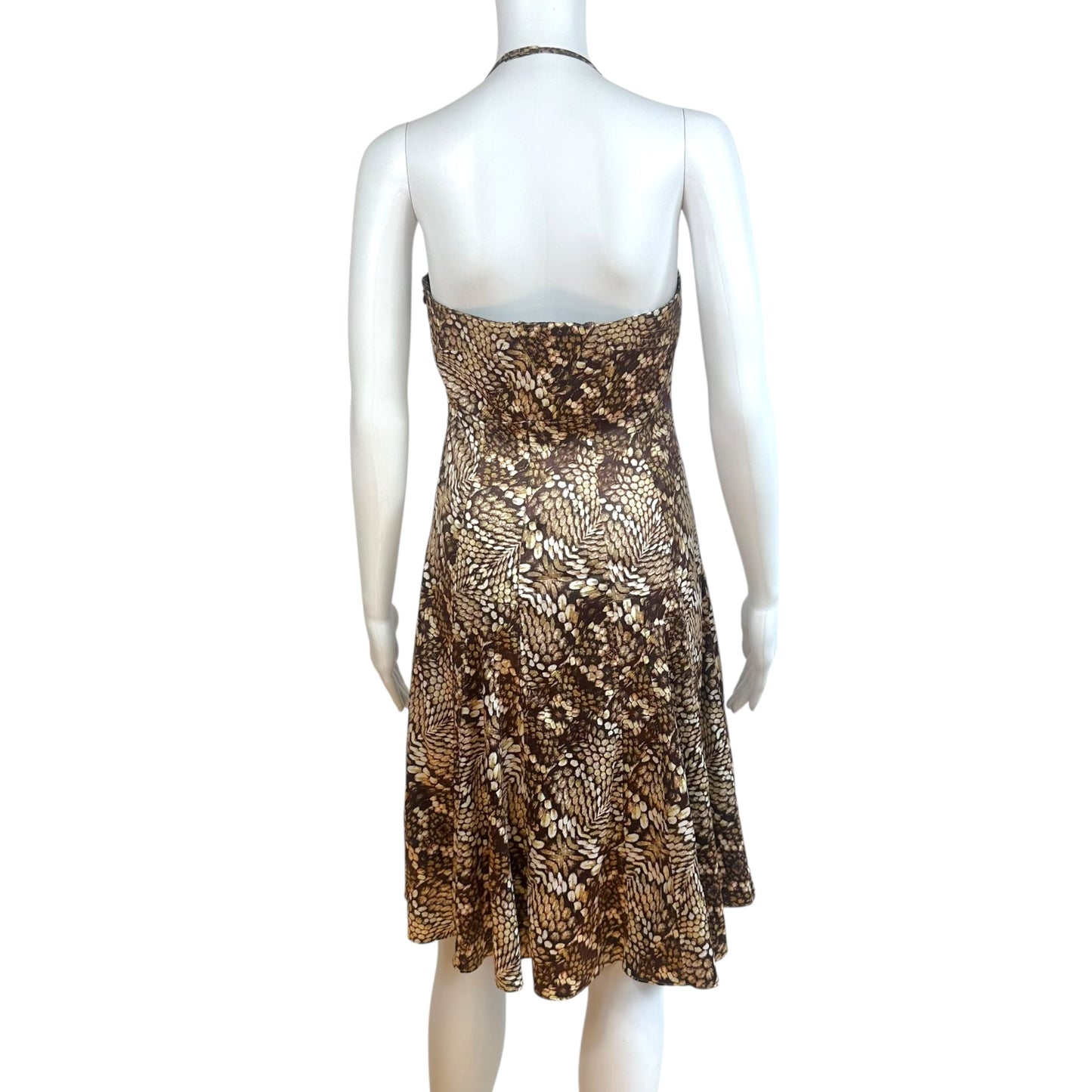 Just Cavalli Roberto Cavalli Brown Snakeskin Print Satin Halter Midi Dress