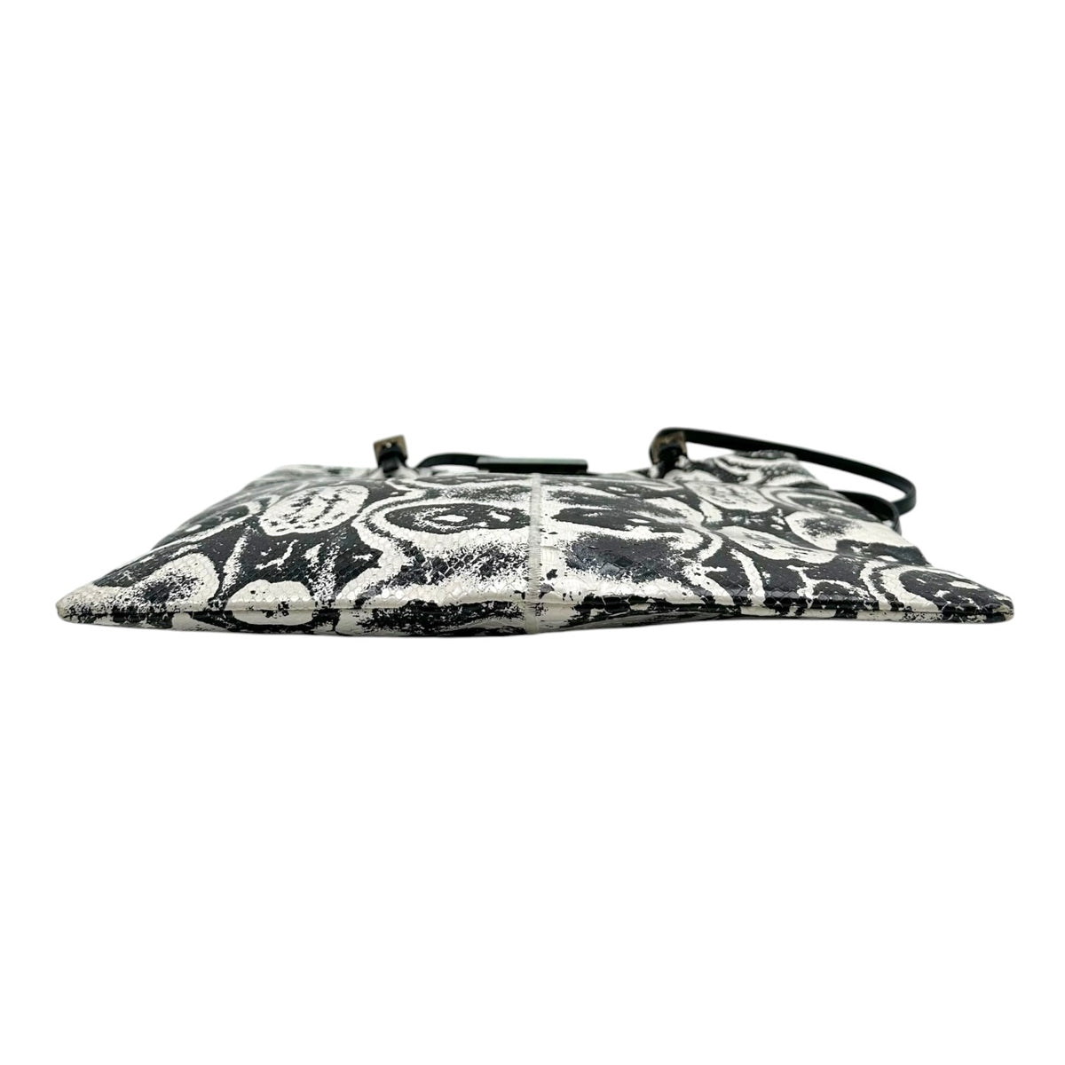 Fendi Black & White Printed Snakeskin Turquoise Buckle Baguette Tote Bag