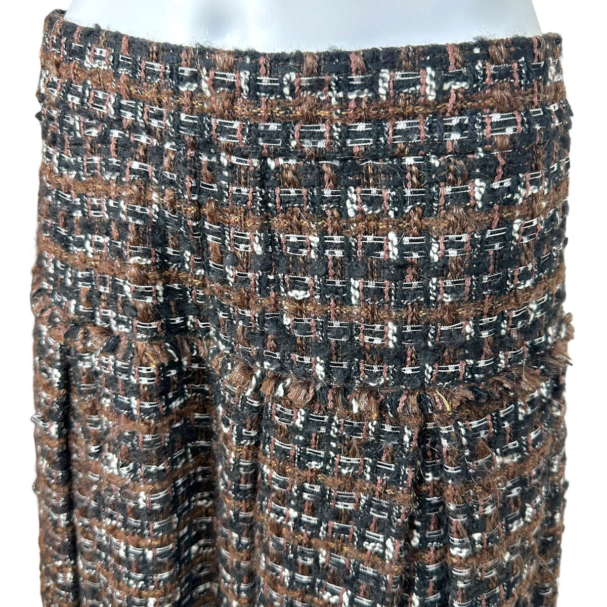 Dolce & Gabbana Tweed Pleated Midi Skirt Black Brown