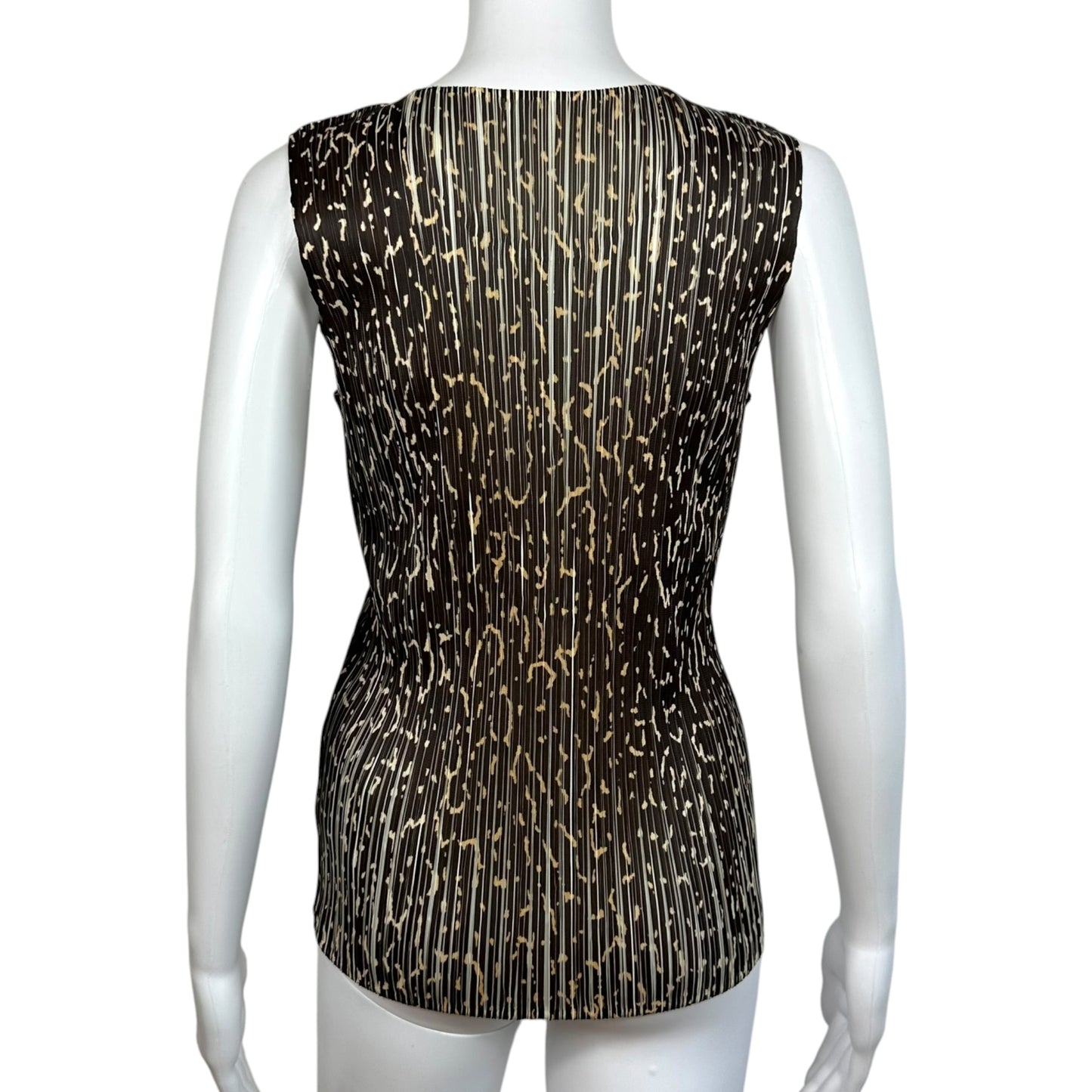 Issey Miyake Pleats Please Brown Animal Print Pleated Tank Top