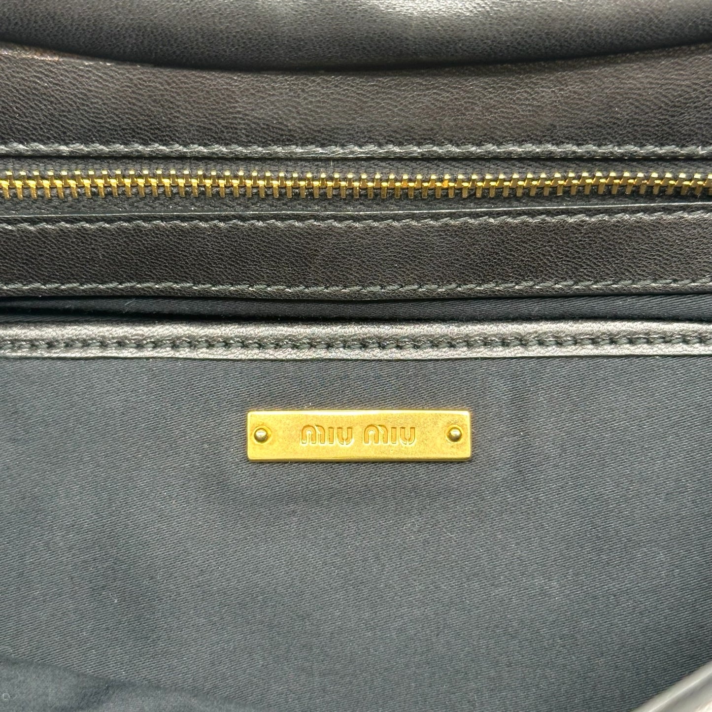 Miu Miu Black Leather Large Clutch Bag with Gold Hardware