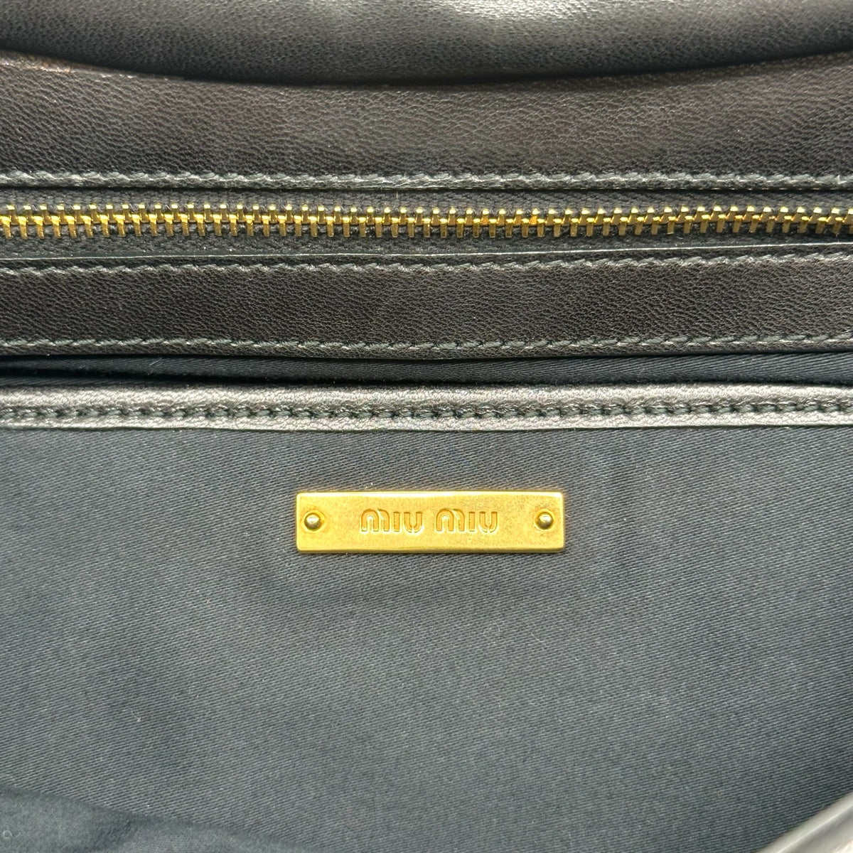 Miu Miu Black Leather Large Clutch Bag with Gold Hardware