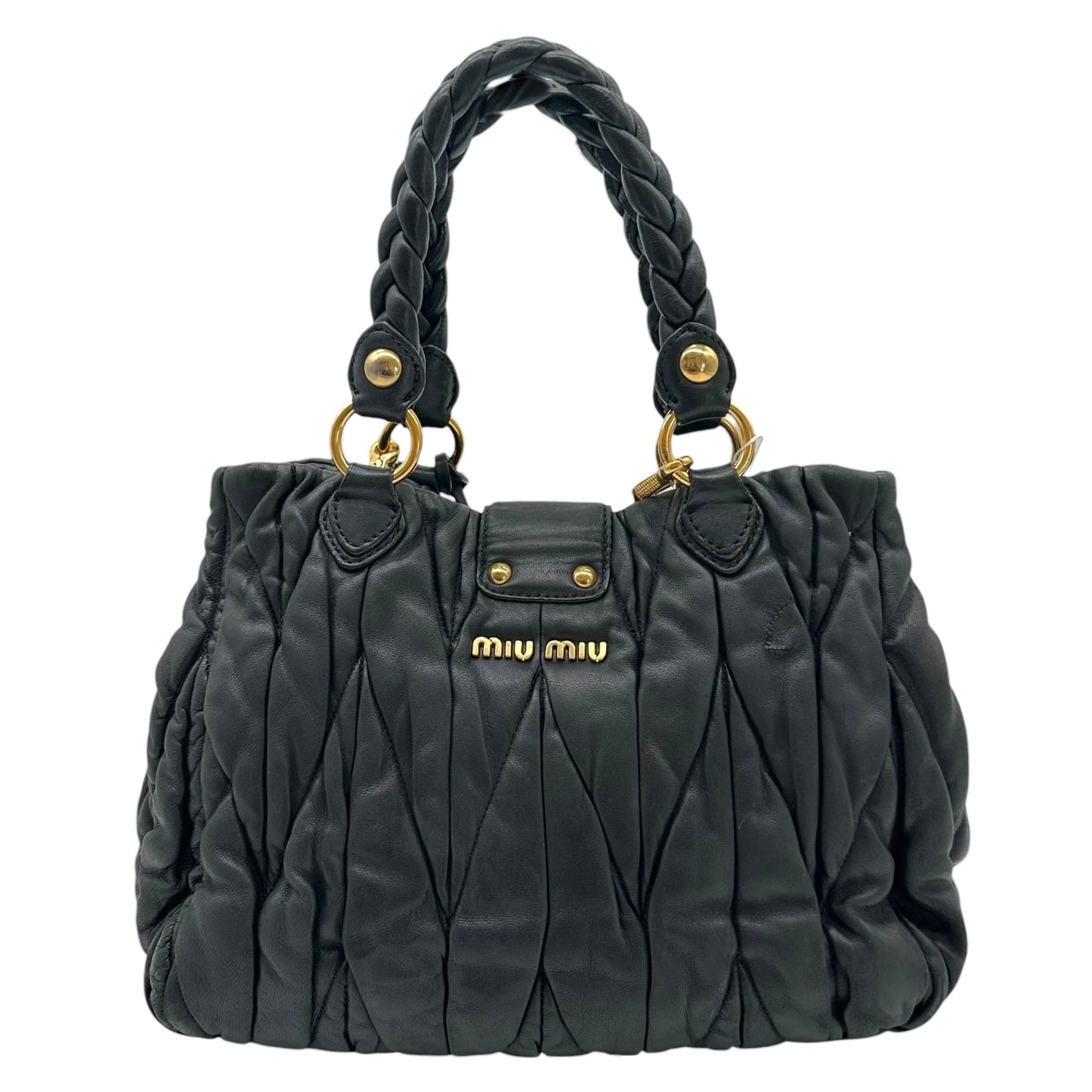 Miu Miu Black & Gold Quilted Matelasse 2-Way Bag