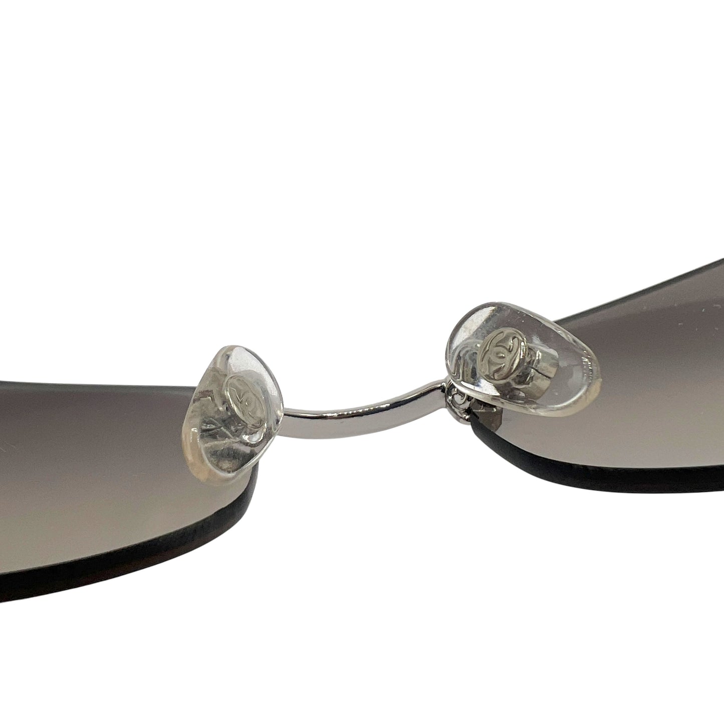 Chanel Gray & Black Logo Lens Rimless Oval Sunglasses 4067