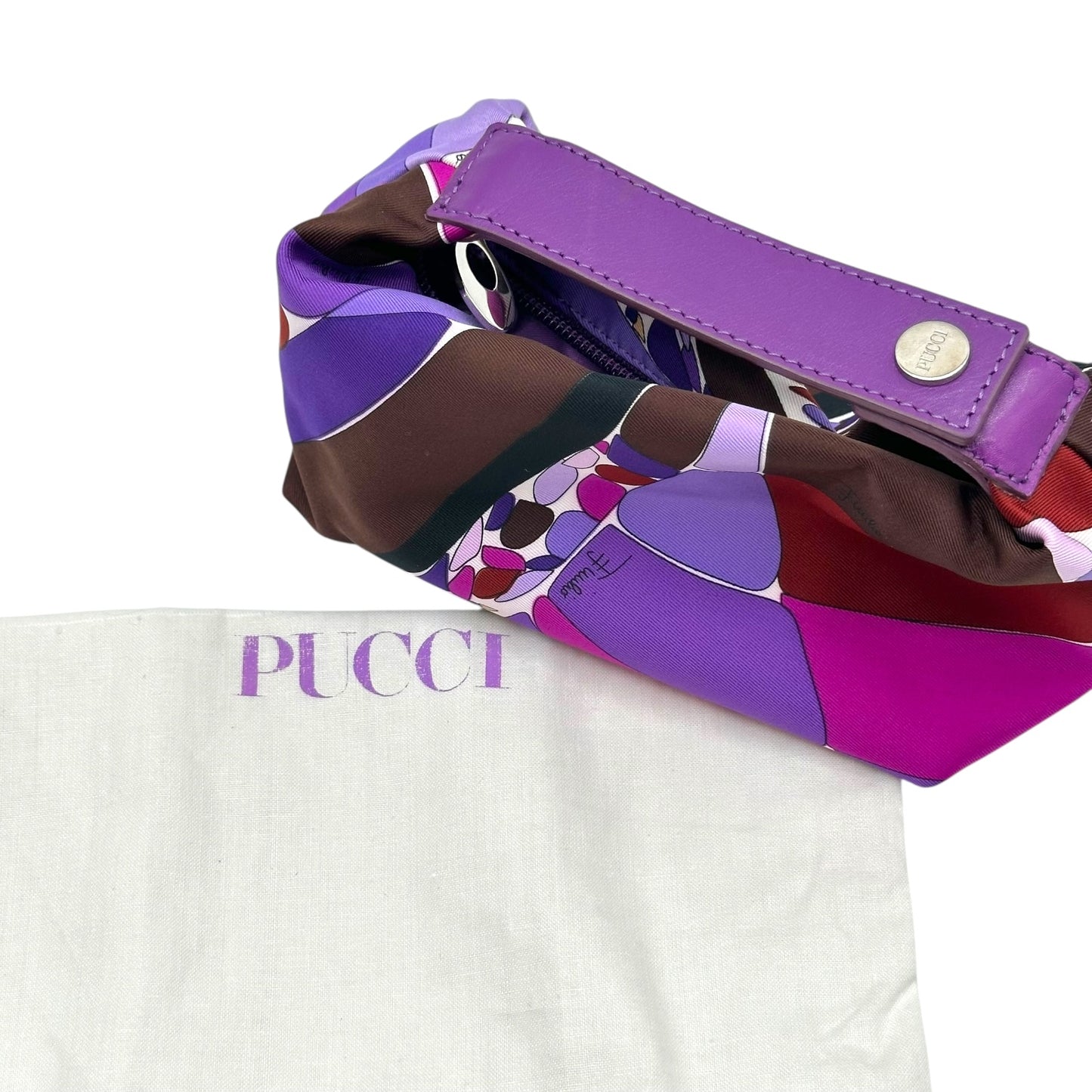 Emilio Pucci Purple Silk Printed Pochette Bag NEW