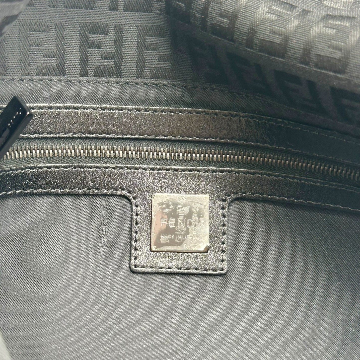Fendi Black Zucchino Monogram Baguette Bag