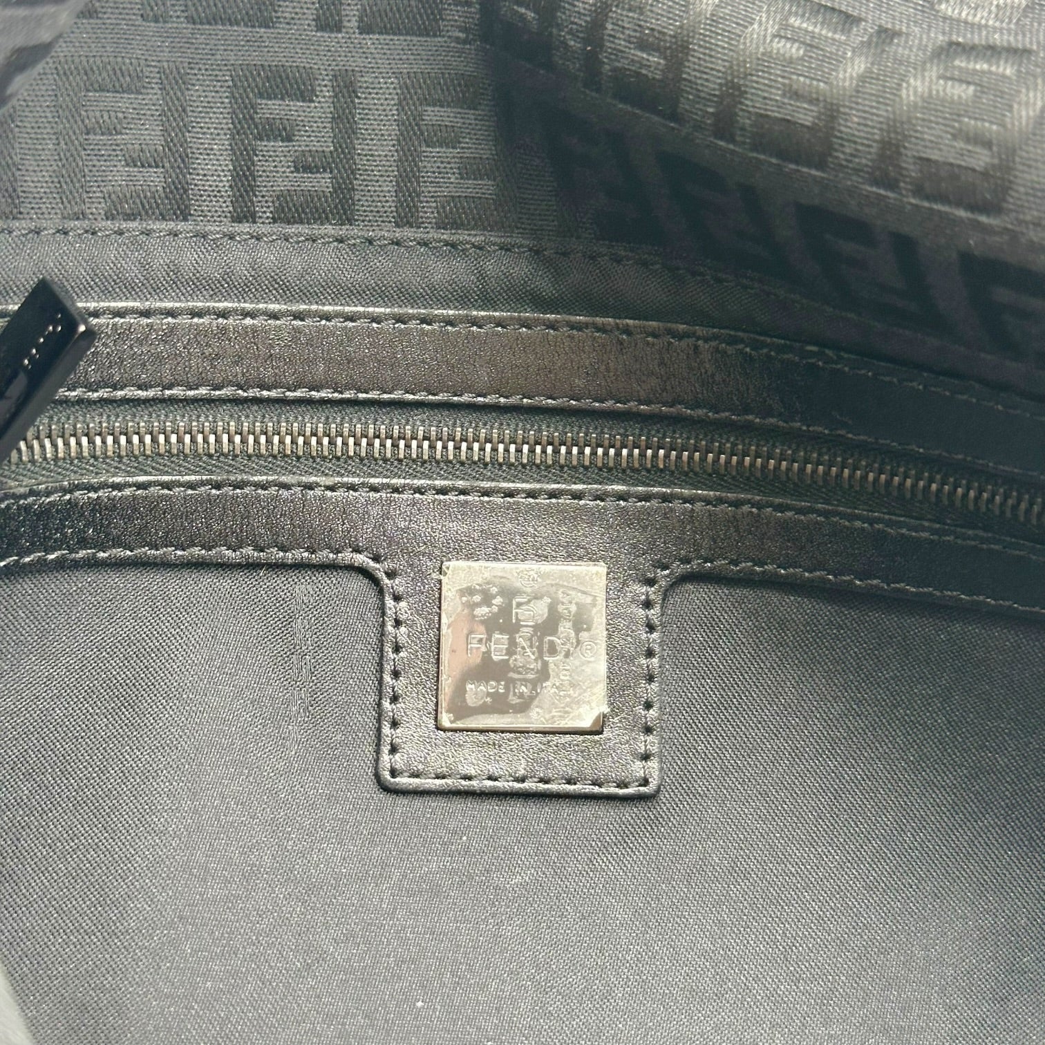Fendi Black Zucchino Monogram Baguette Bag